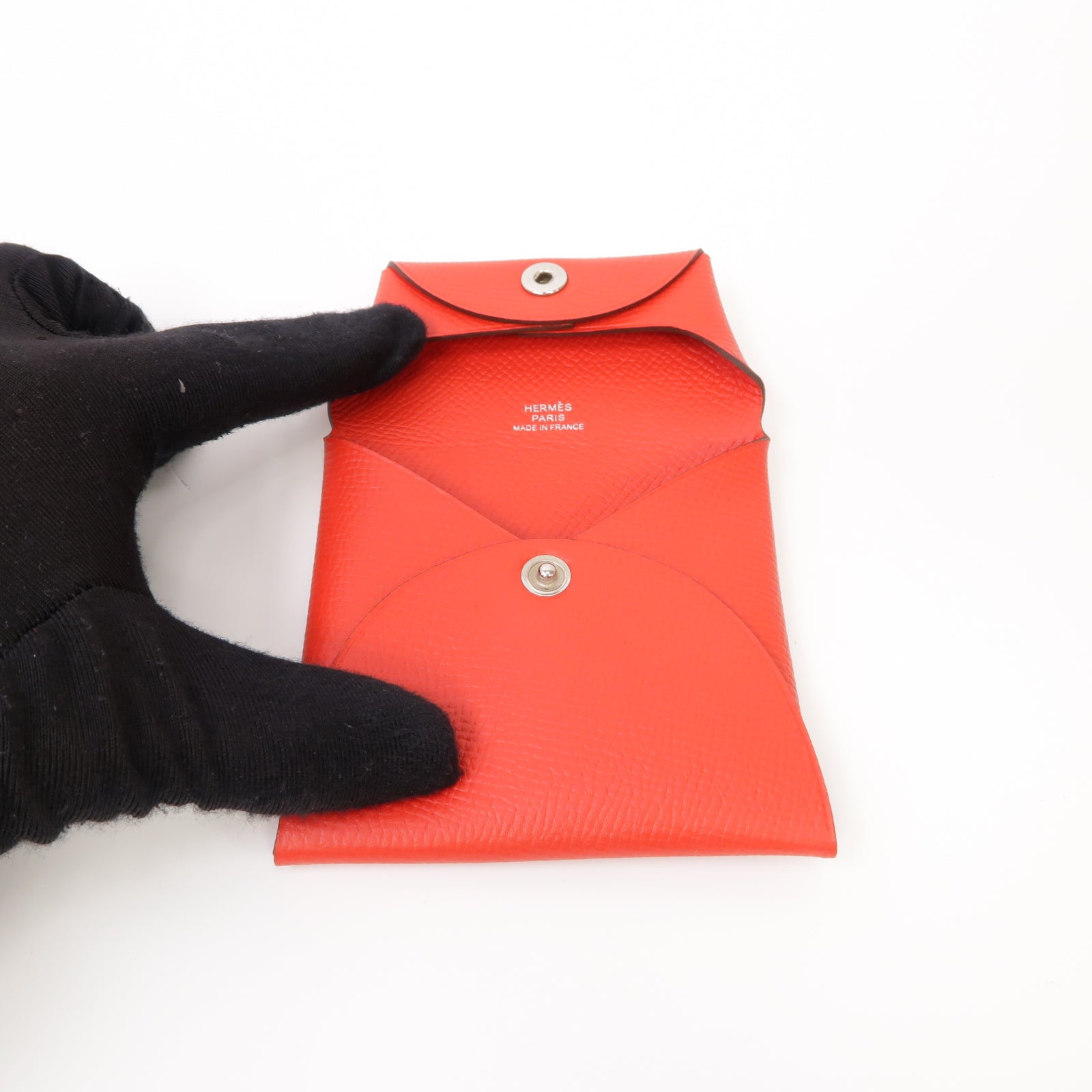 HERMES Epsom皮革Bastia銀扣零錢包Rouge Tomate紅色