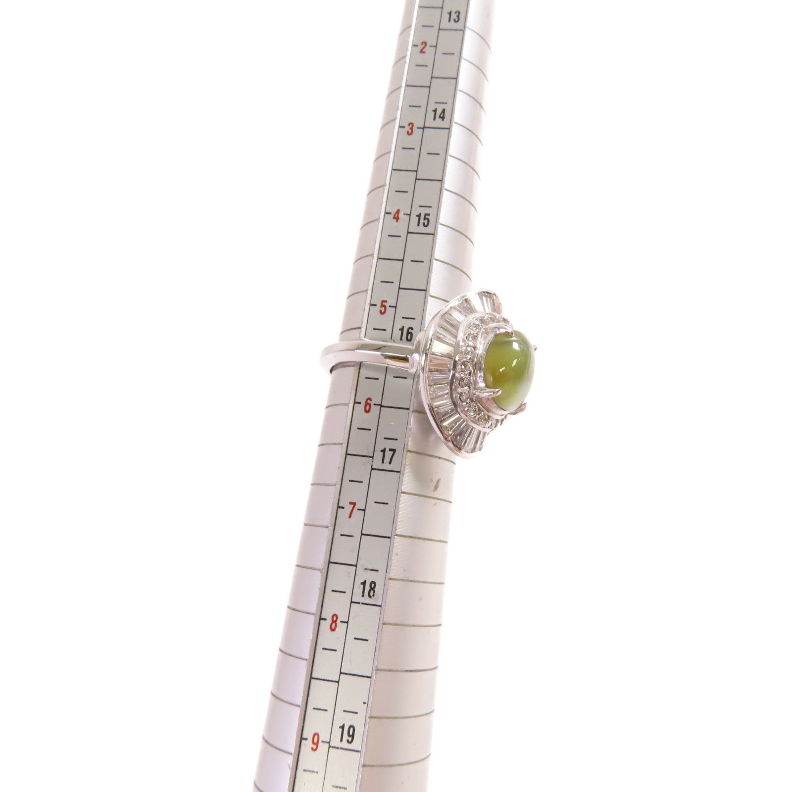 JEWELRY PT900鉑金/3.69ct貓眼石/1.52ct鑚石Cat's Eye Diamond Ring戒指US#5.5