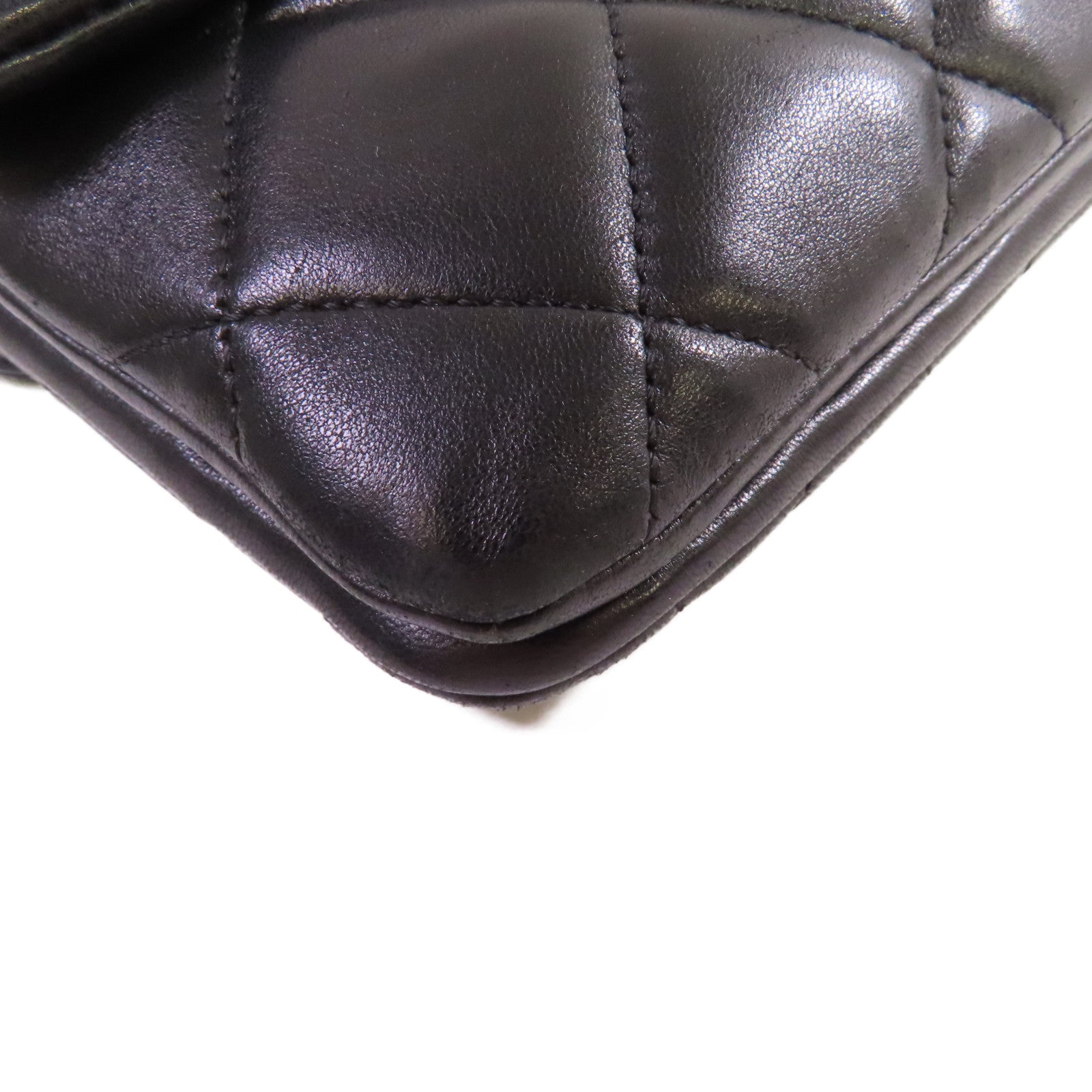 CHANEL 菱格羊皮皮革Chain Shoulder Bag銀扣鏈帶肩背袋黑色