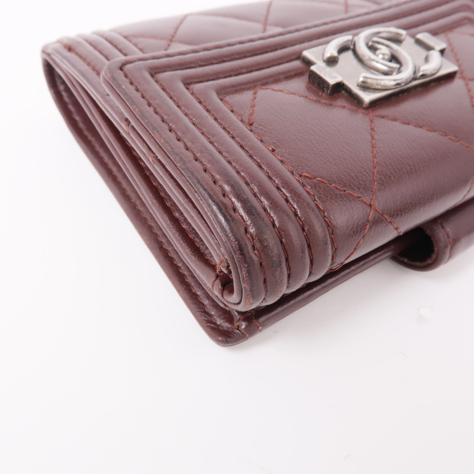 CHANEL 皮革Boy Wallet銀扣錢包