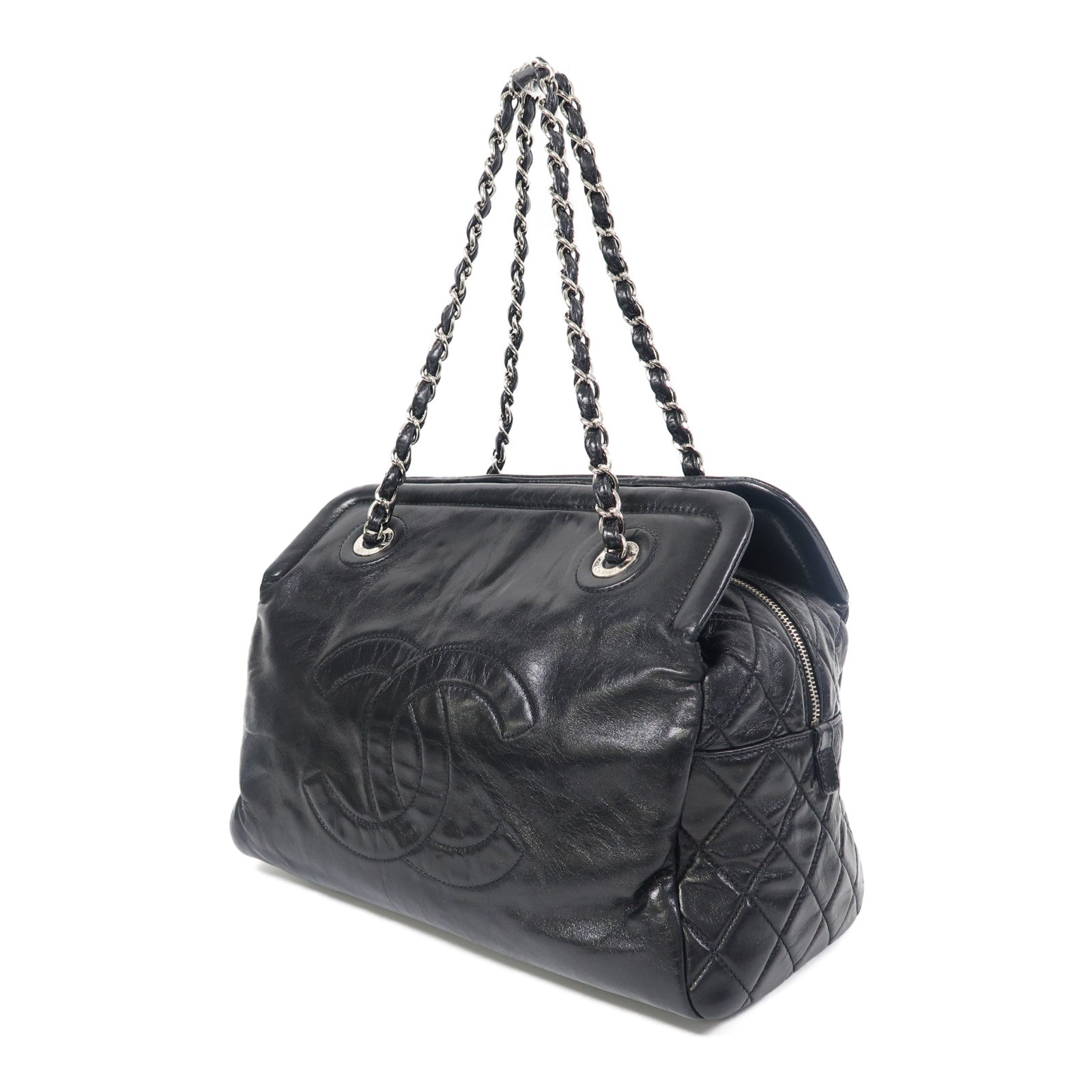 CHANEL 【激減優惠】牛皮皮革Shoulder Bag銀扣鏈帶肩背袋黑色