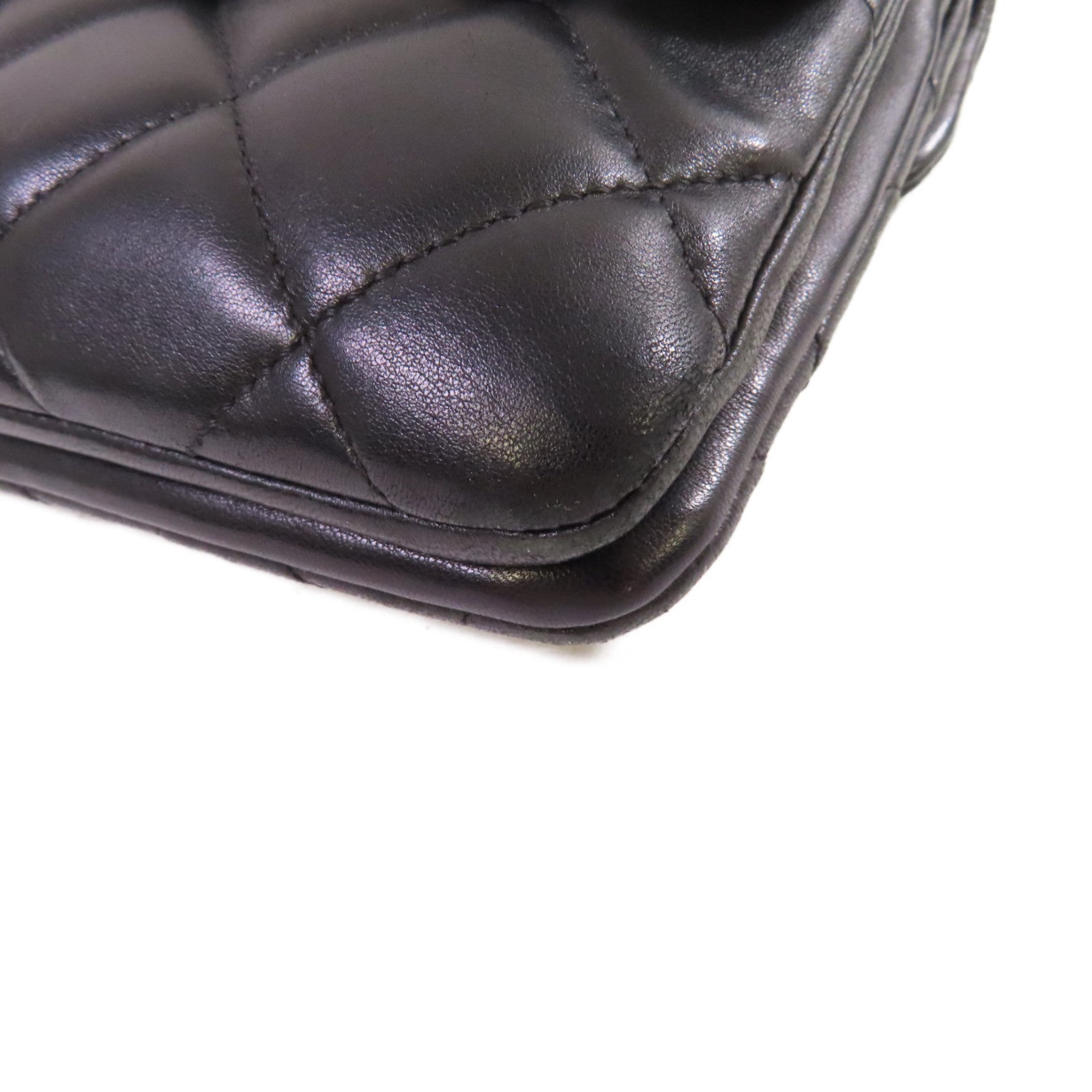 CHANEL 菱格羊皮皮革Chain Shoulder Bag銀扣鏈帶肩背袋黑色
