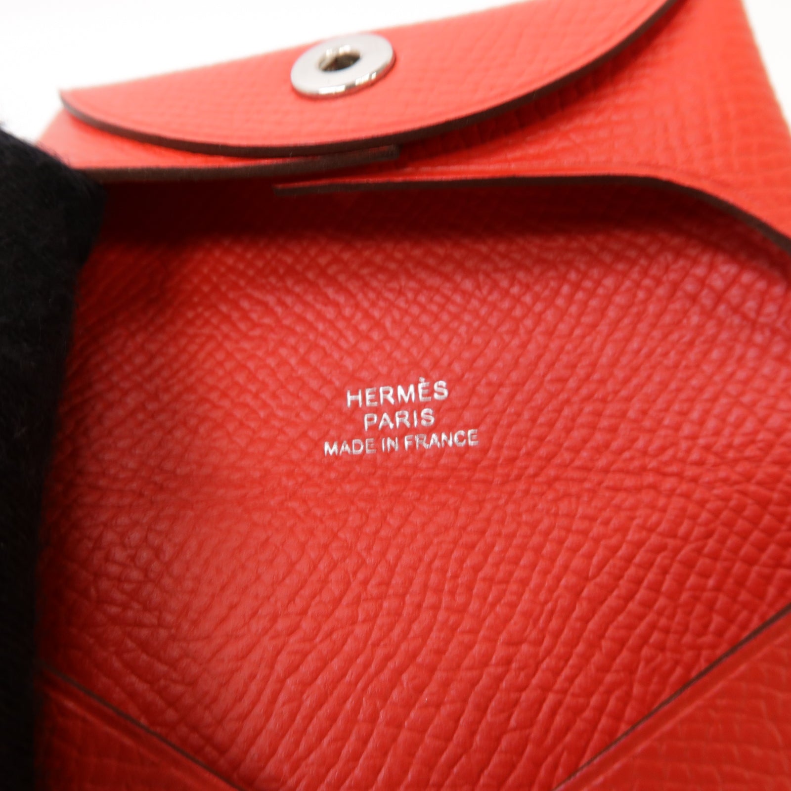 HERMES Epsom皮革Bastia銀扣零錢包Rouge Tomate紅色