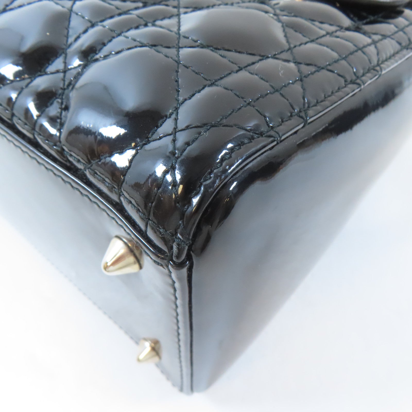 Dior 漆皮皮革Lady Dior銀扣手挽肩背兩用袋黑色