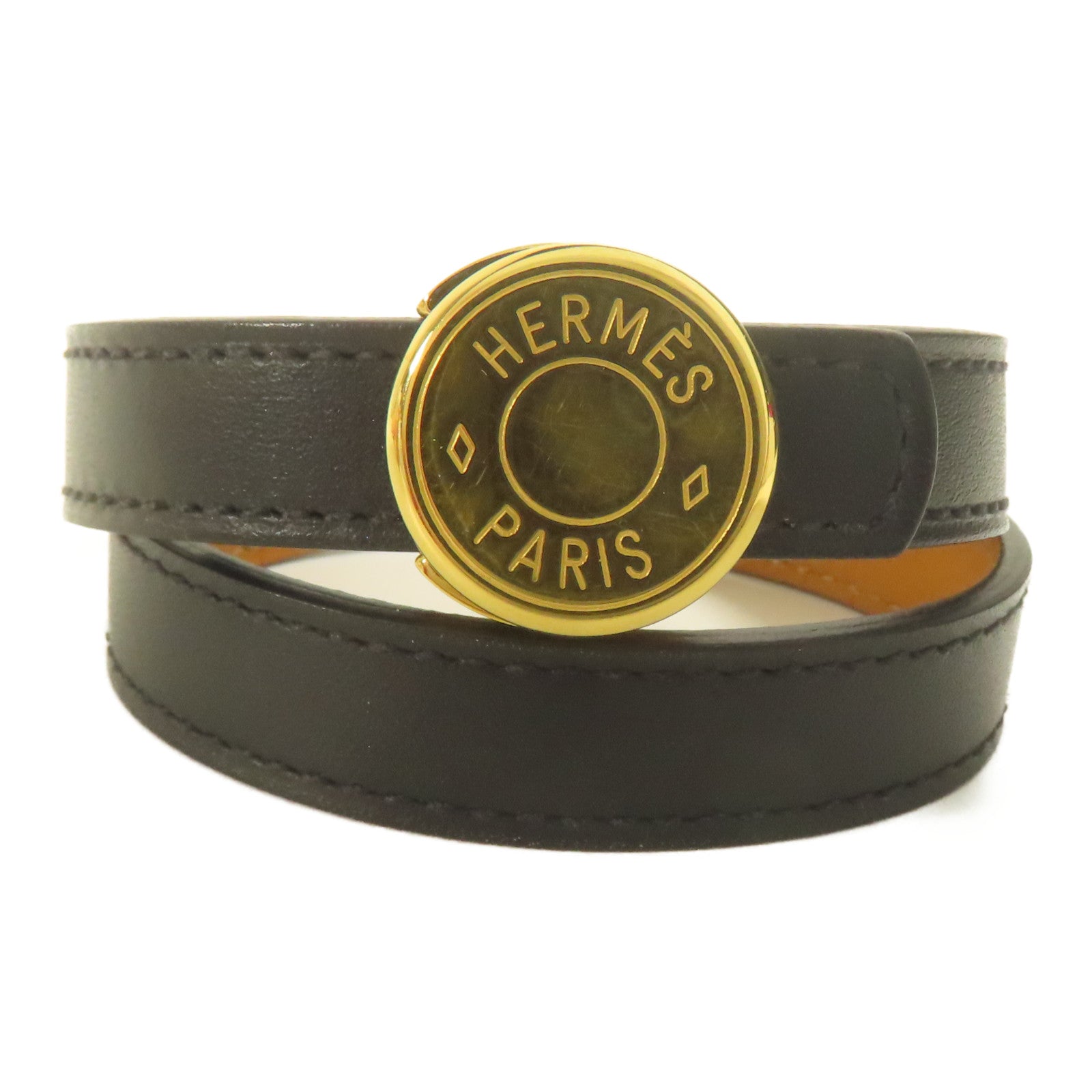 HERMES Swift皮革Bracelet金扣手帶Noir