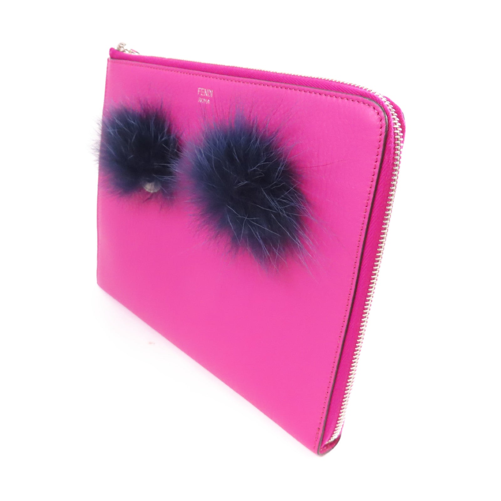 FENDI 牛皮皮革Monster Clutch Bag銀扣手拿包粉紫色