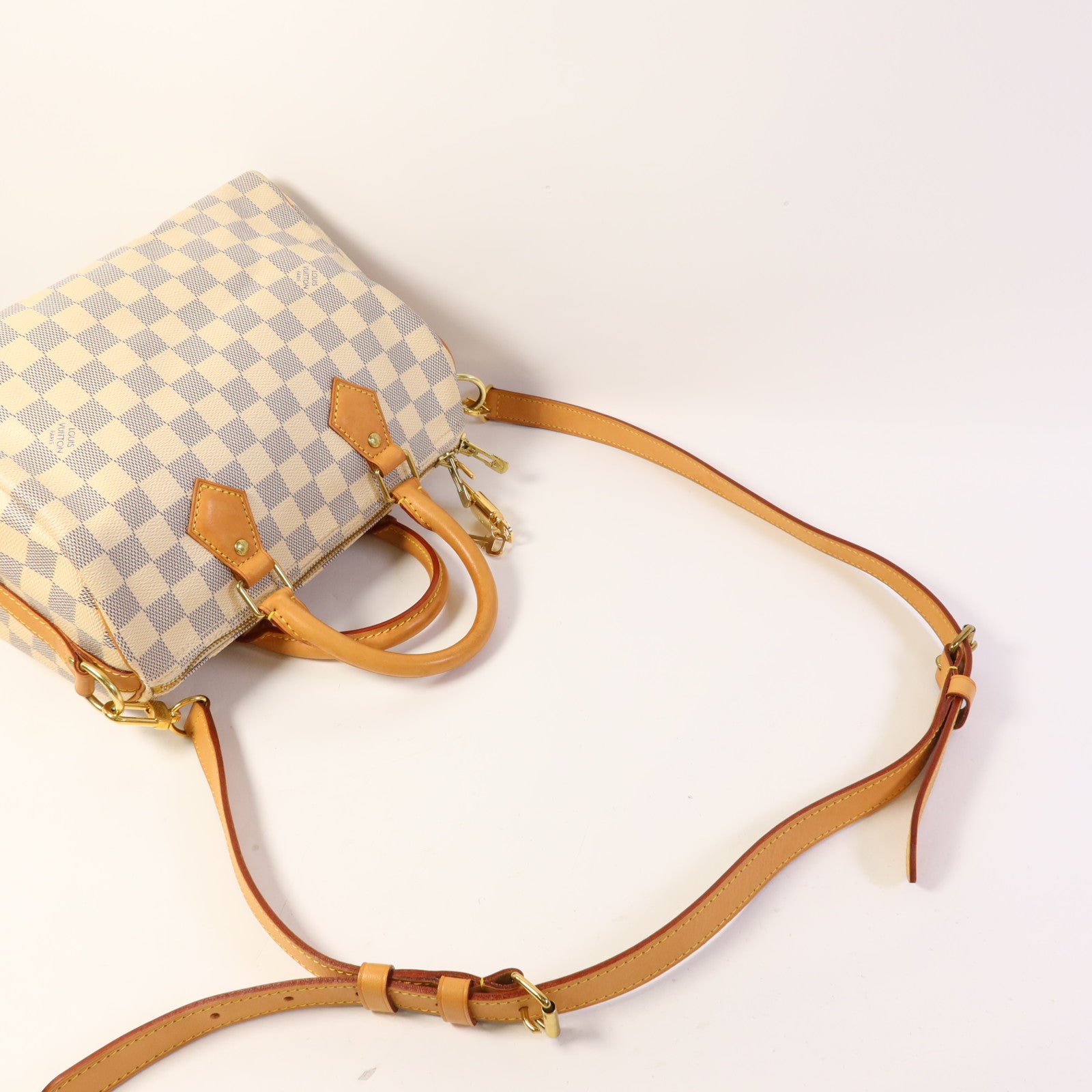 LOUIS VUITTON Damier Azur Speedy Bandouliere 25金扣手挽肩背兩用袋