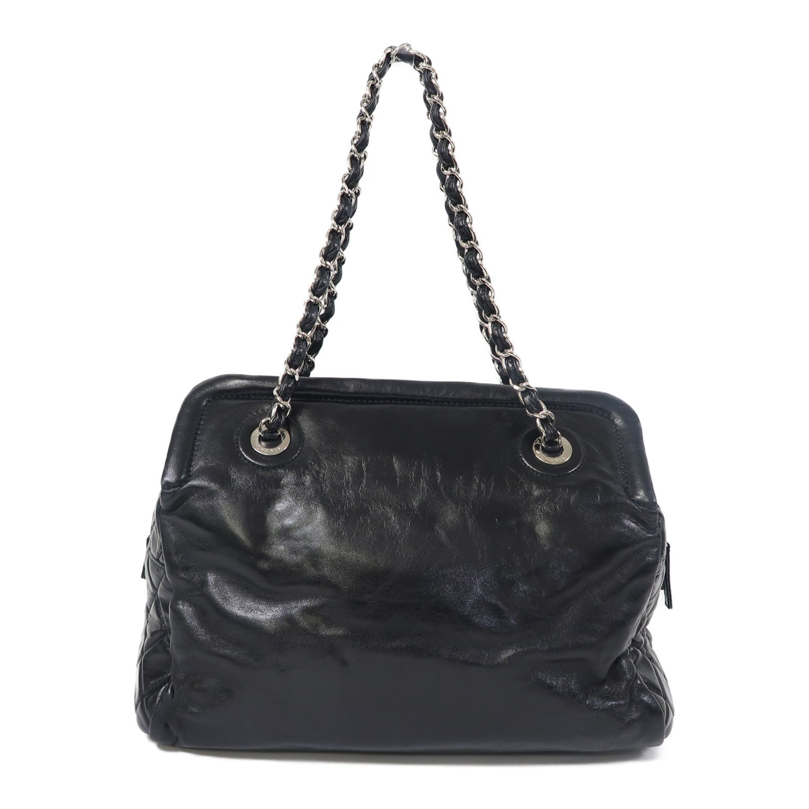 CHANEL 【激減優惠】牛皮皮革Shoulder Bag銀扣鏈帶肩背袋黑色