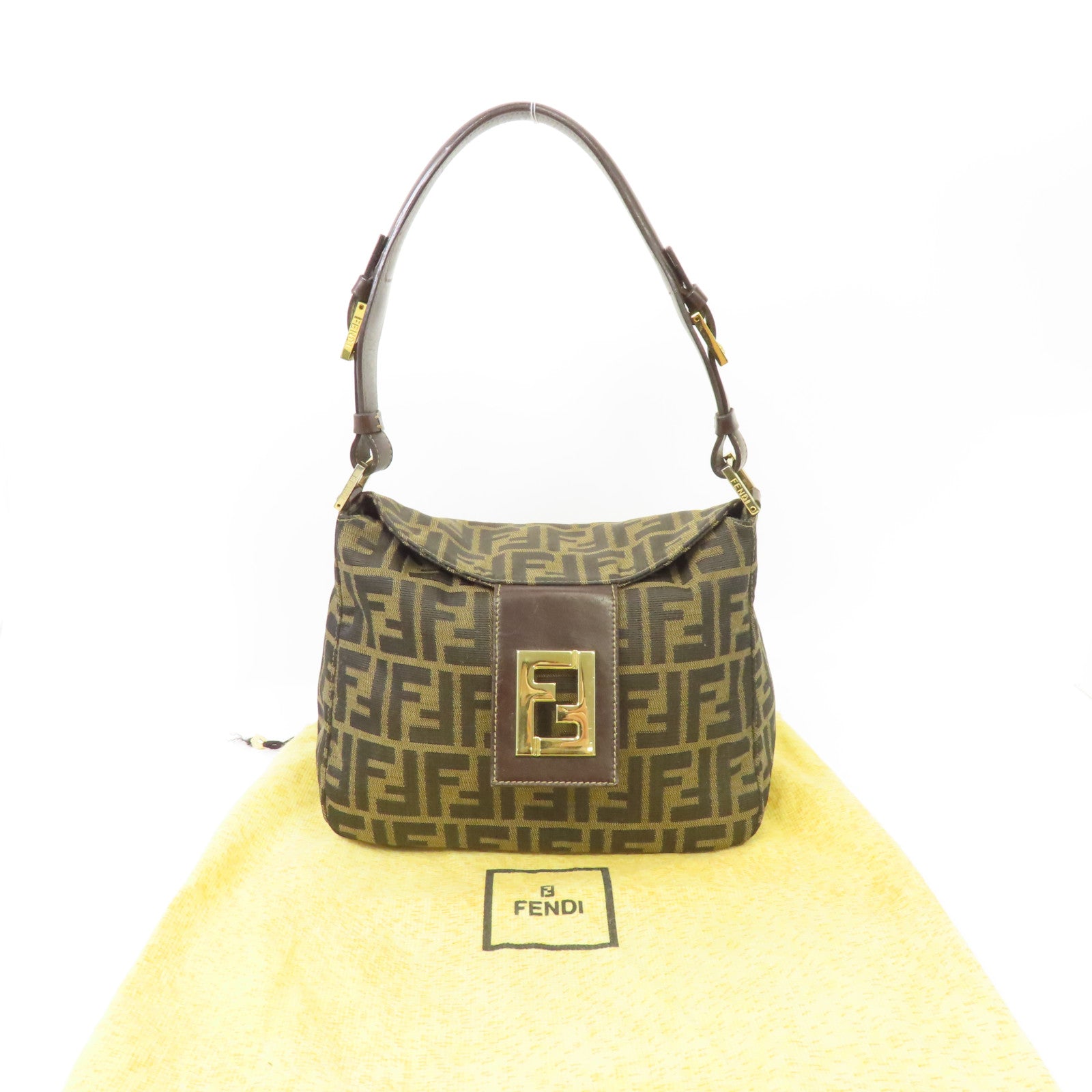 FENDI 帆布Shoulder Bag金扣肩背袋啡色