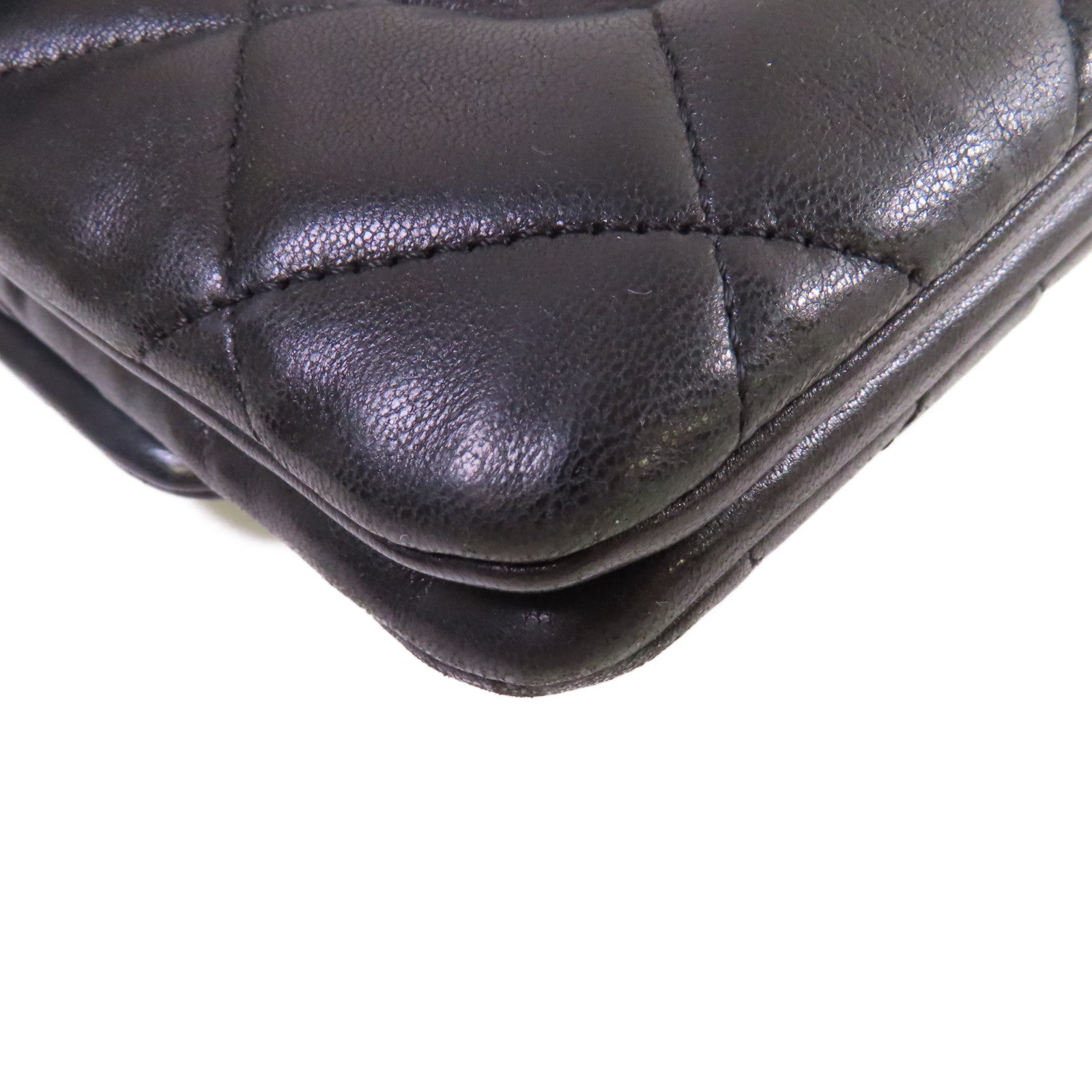 CHANEL 菱格羊皮皮革Chain Shoulder Bag銀扣鏈帶肩背袋黑色