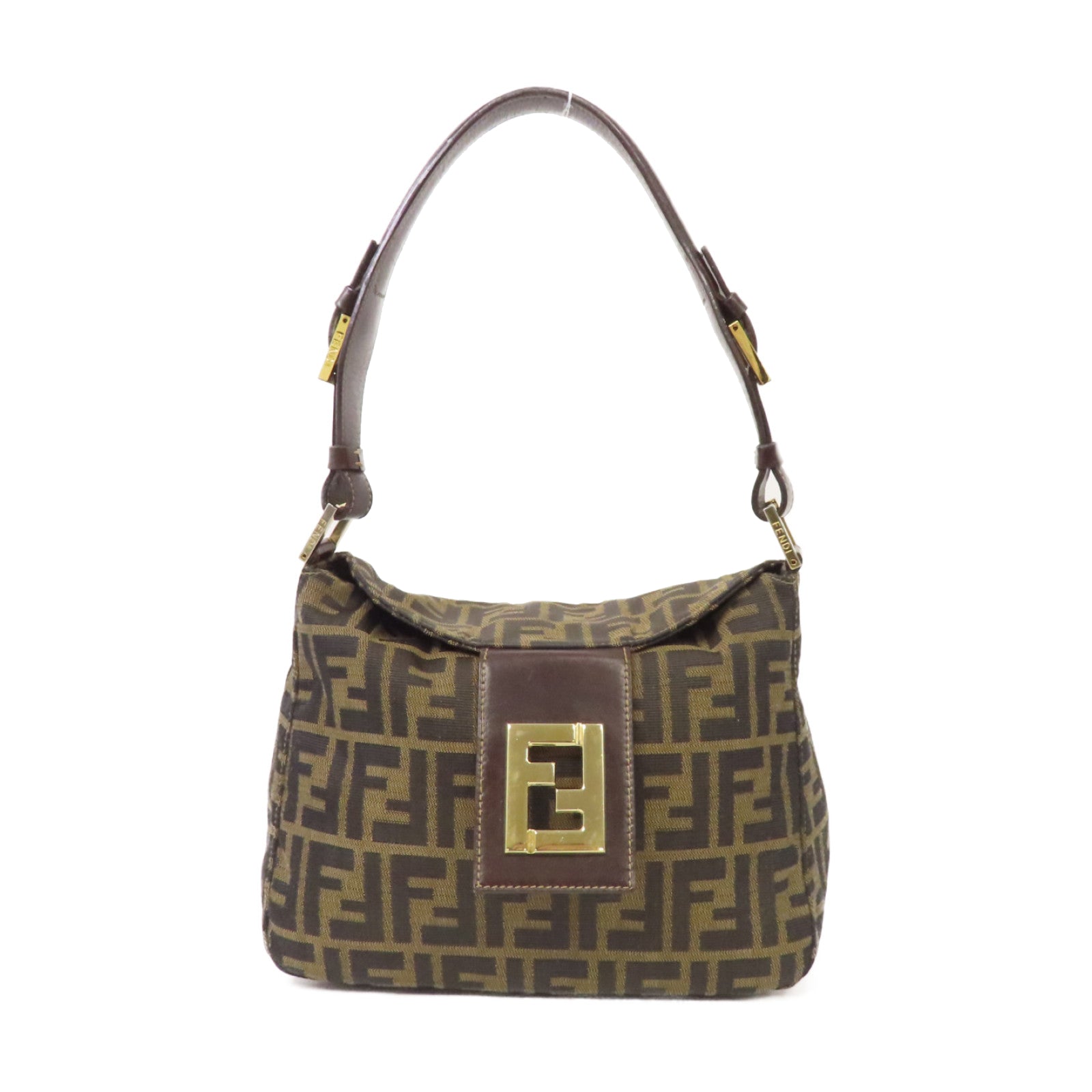 FENDI 帆布Shoulder Bag金扣肩背袋啡色