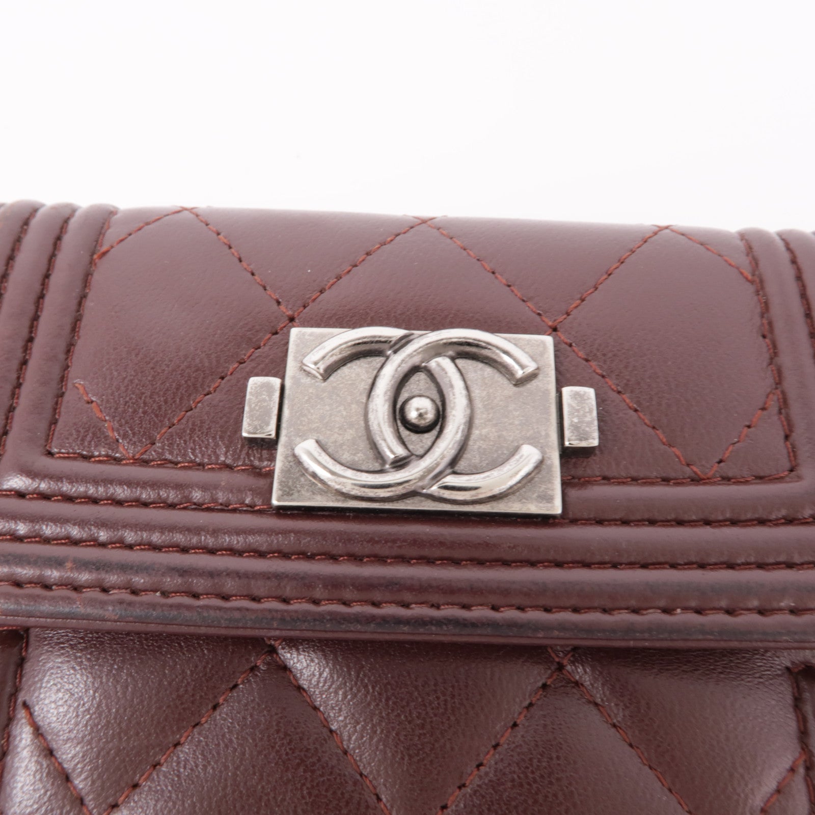 CHANEL 皮革Boy Wallet銀扣錢包