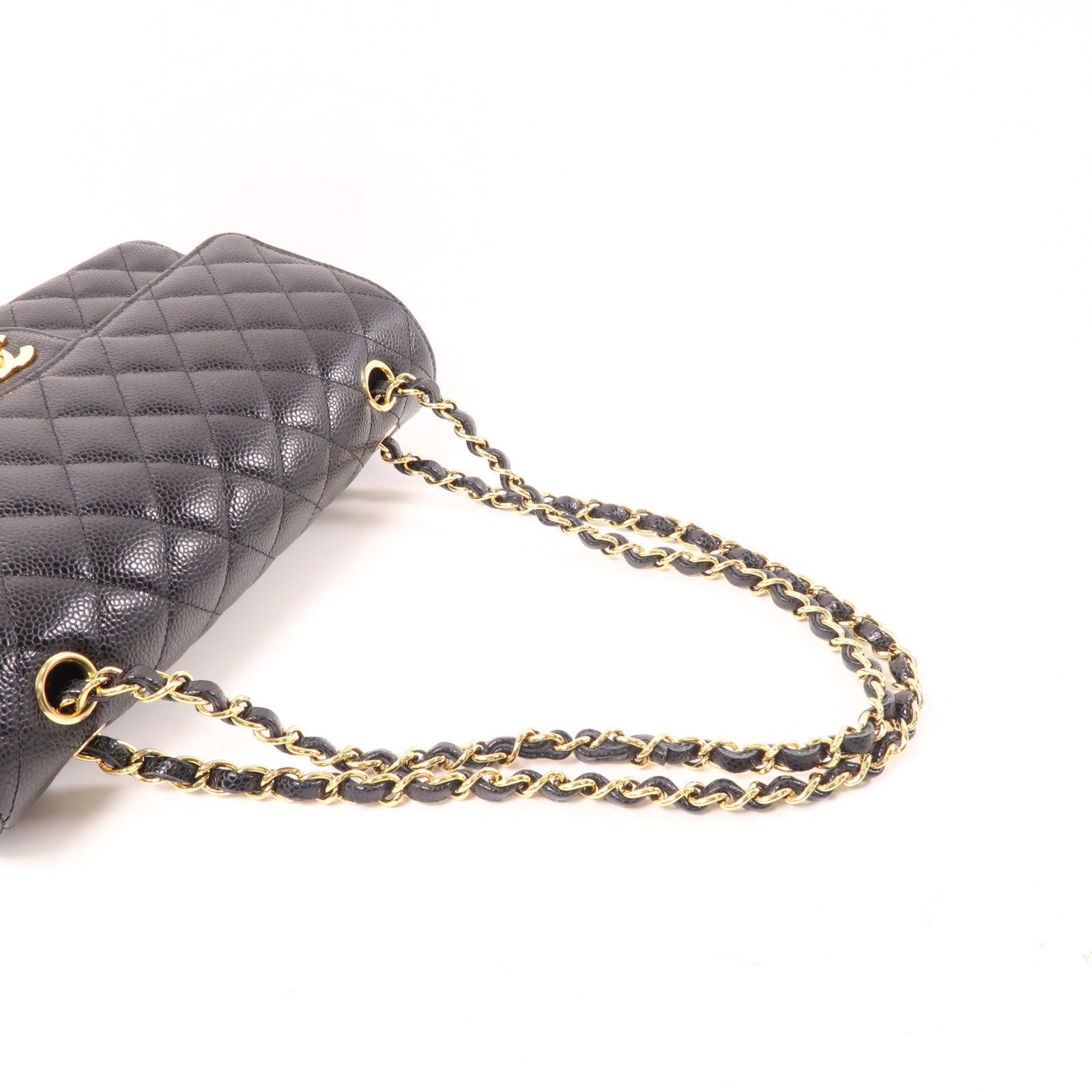 CHANEL 菱格牛皮皮革Classic 25金扣鏈帶肩背袋黑色