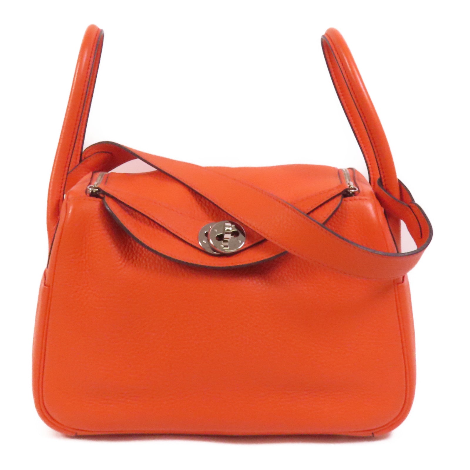 HERMES Clemence皮革Lindy 26銀扣手挽肩背兩用袋Capucine