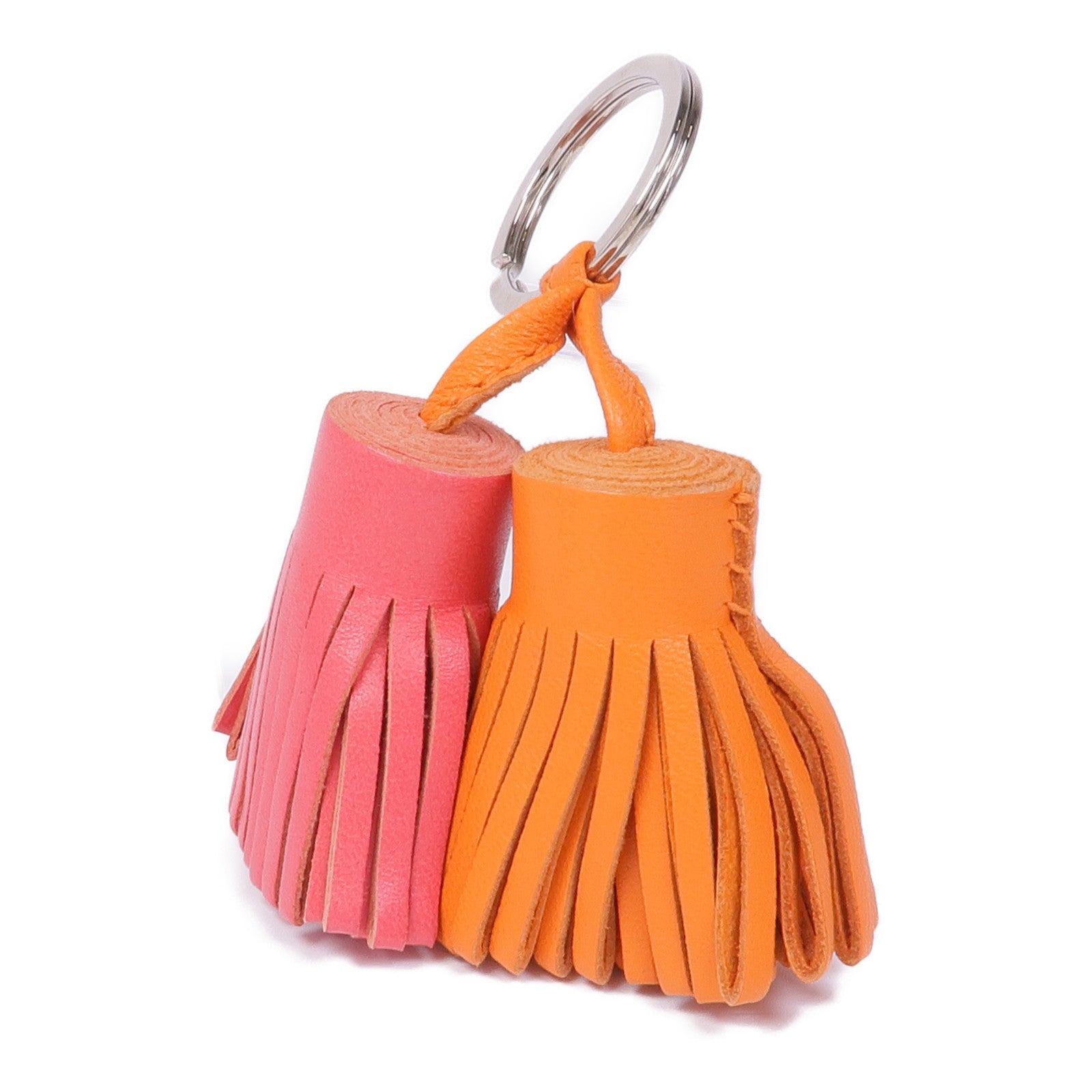 HERMES Swift皮革Double Carmen銀扣掛飾Rose Jaipur/Orange