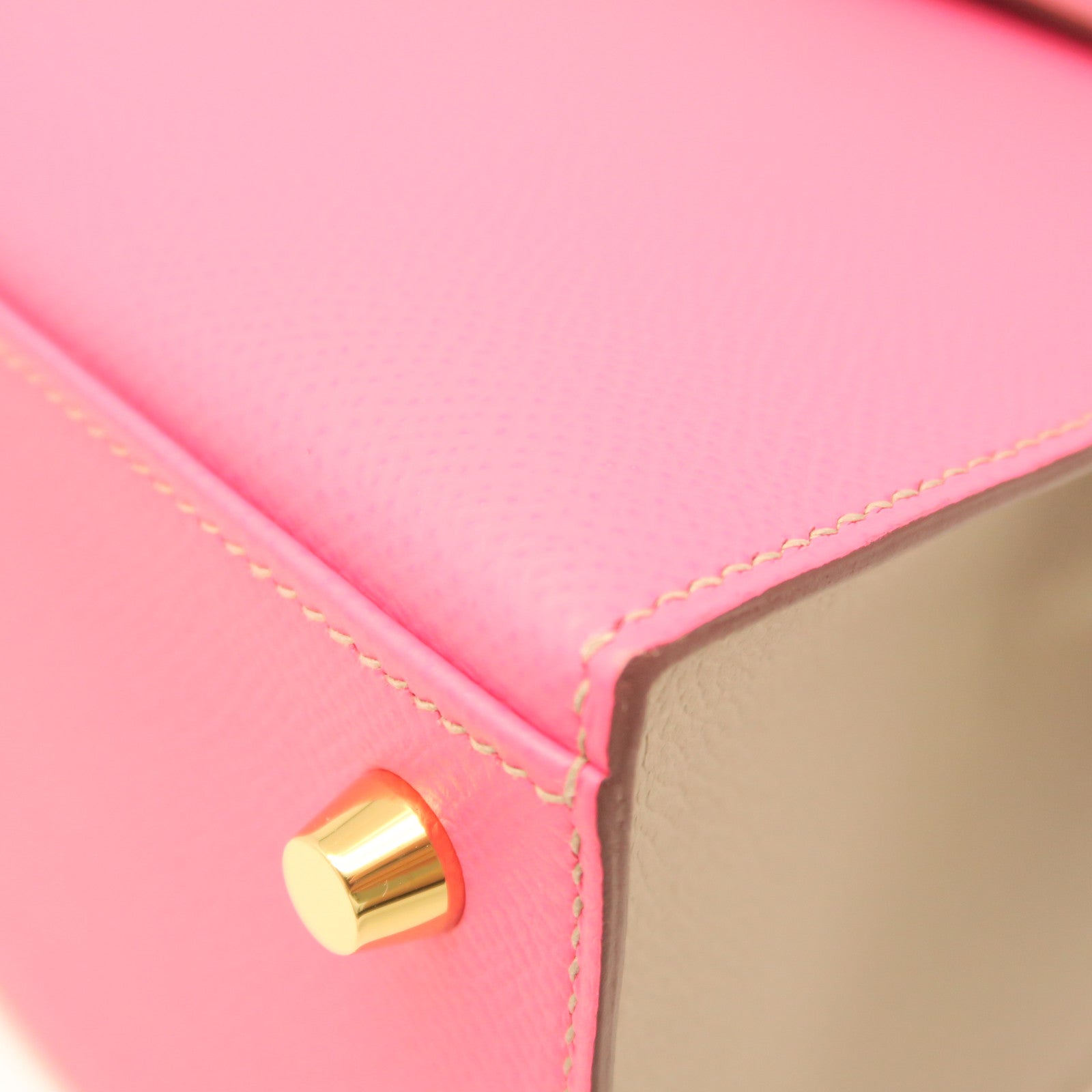 HERMES Epsom Leather Kelly 25 Gold Buckle Handle Shoulder Bag Rhododendron Pink/Grey