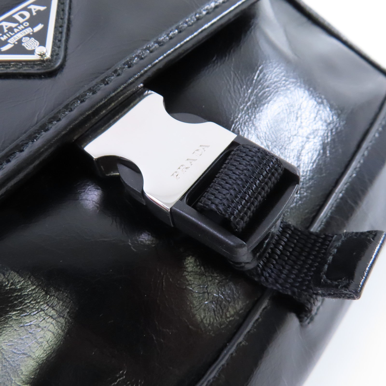 PRADA 牛皮皮革2Way Shoulder Bag銀扣腰包肩背兩用袋黑色