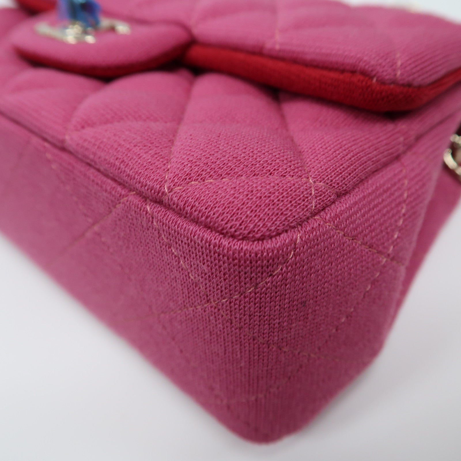 CHANEL 菱格帆布Chain Shoulder Bag金扣鏈帶肩背袋粉紅色