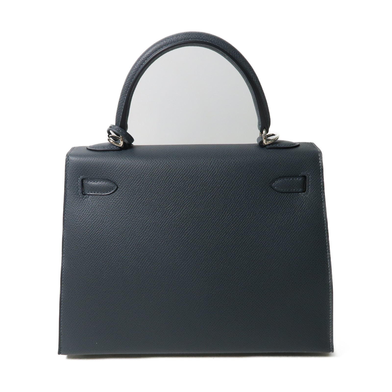 HERMES 【激減優惠】Epsom皮革Kelly 25銀扣手挽肩背兩用袋Gris Misty靛藍色
