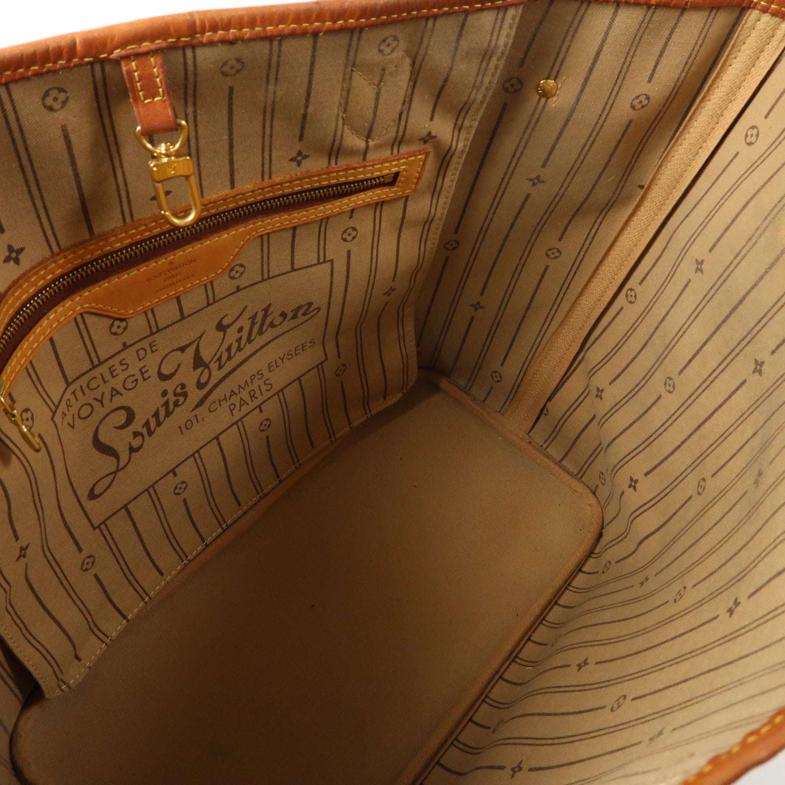 LOUIS VUITTON Monogram Neverfull MM金扣手挽袋啡色