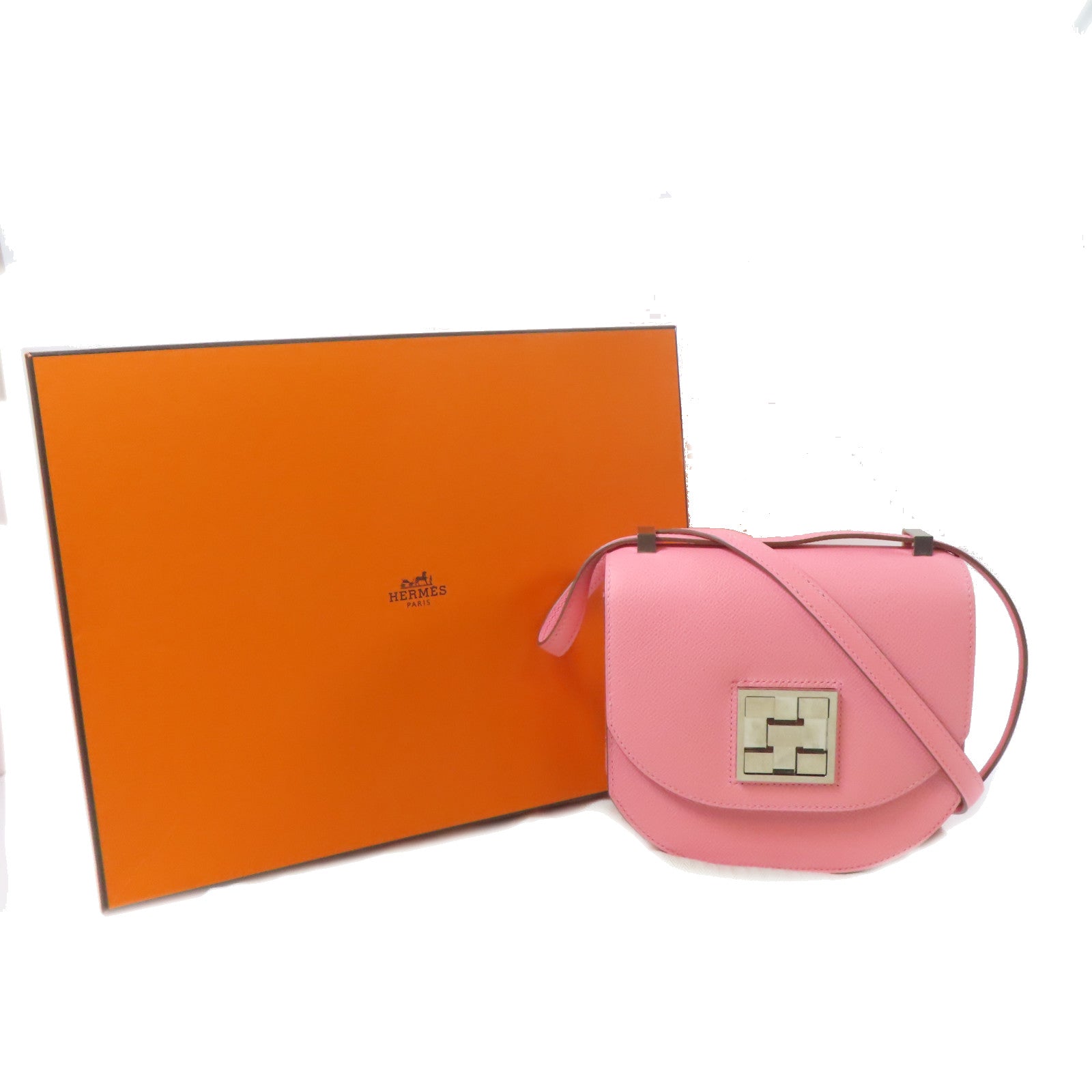 HERMES 【激減優惠】Epsom皮革Mosaique AU24銀扣肩背袋Rose Lipstick/粉紅色