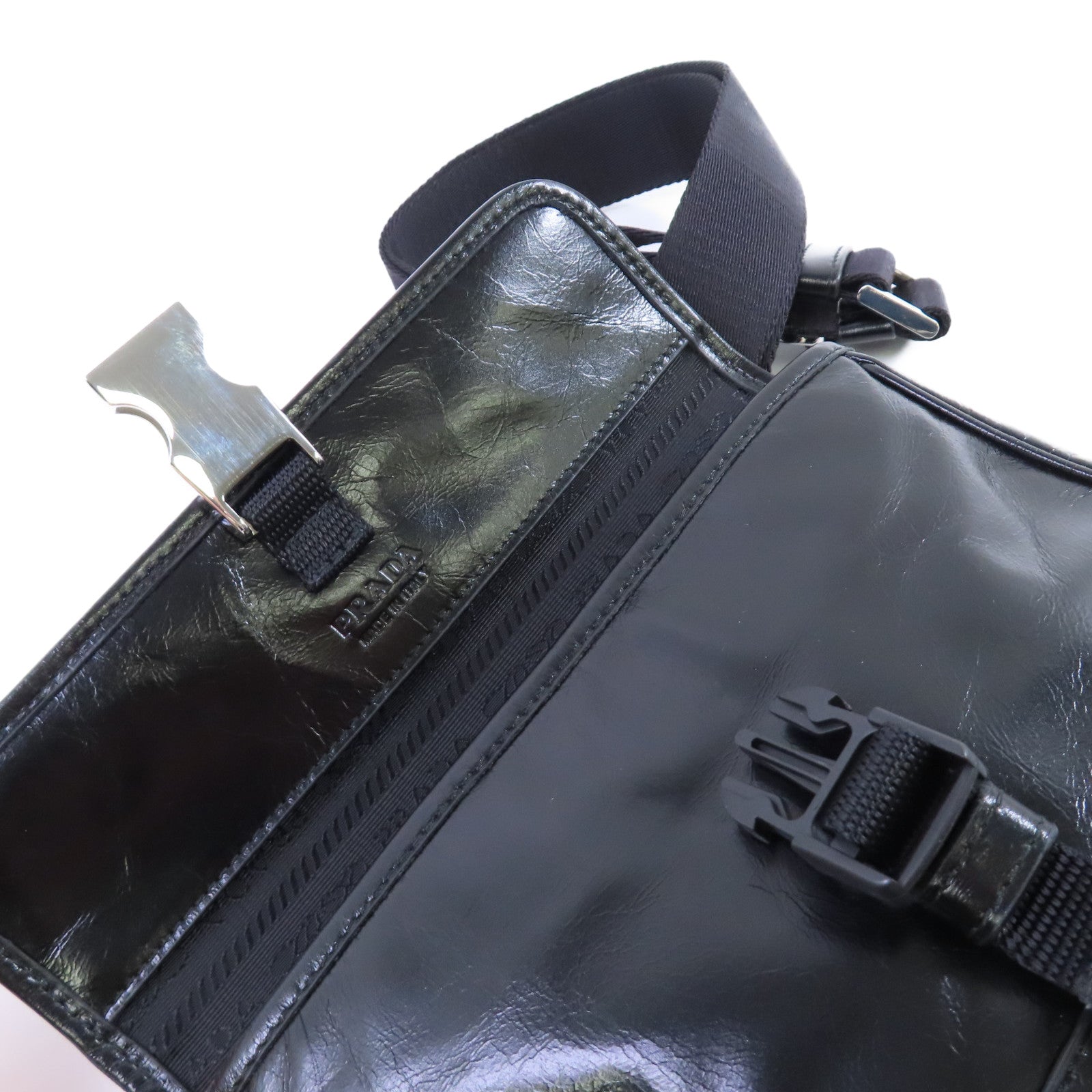 PRADA 牛皮皮革2Way Shoulder Bag銀扣腰包肩背兩用袋黑色