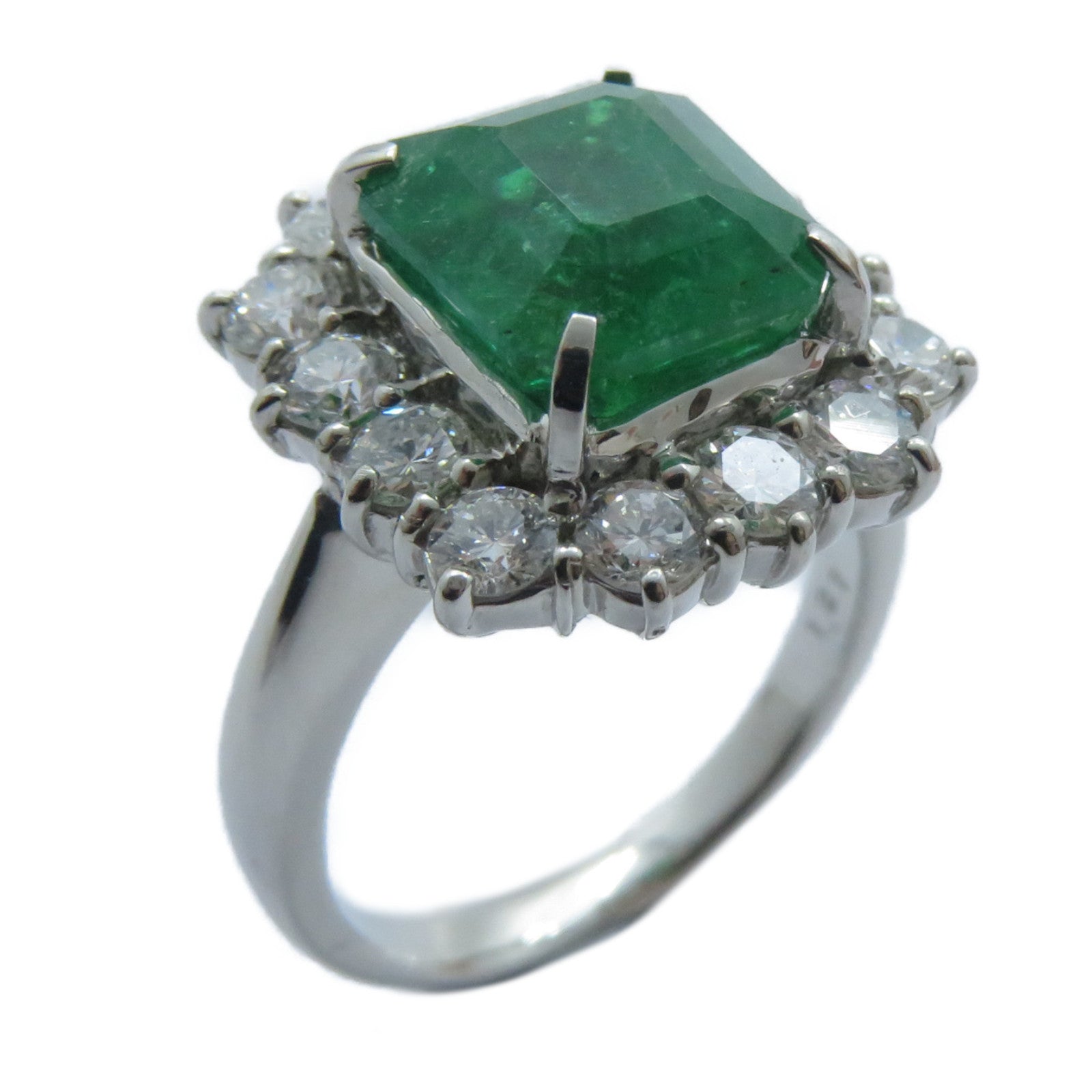 JEWELRY 【激減優惠】PT900鉑金Emerald Diamond Ring 3.89ct綠寶石/1.27ct鑽石戒指US#6.25