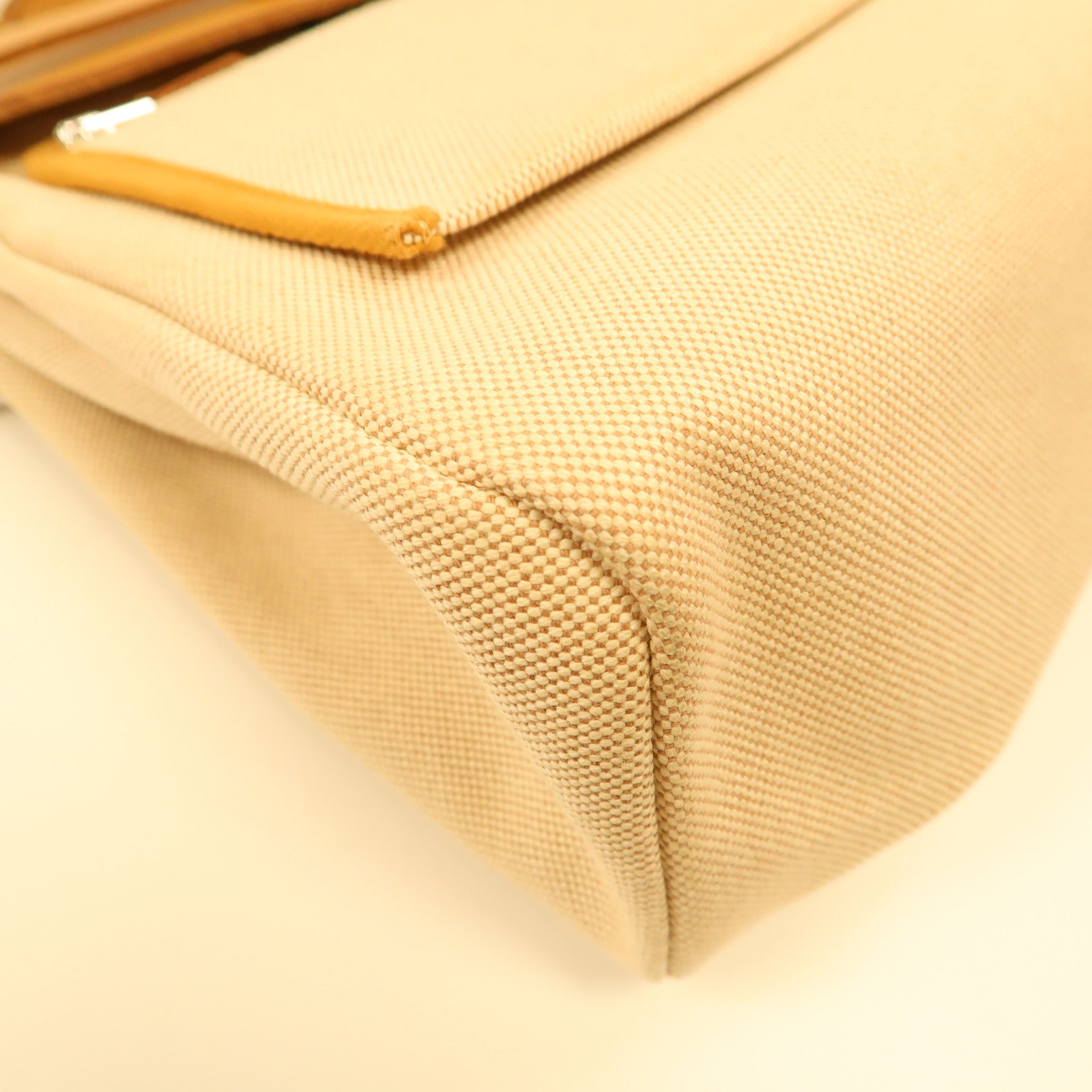 HERMES 帆布Herbag PM銀扣手挽肩背兩用袋米色