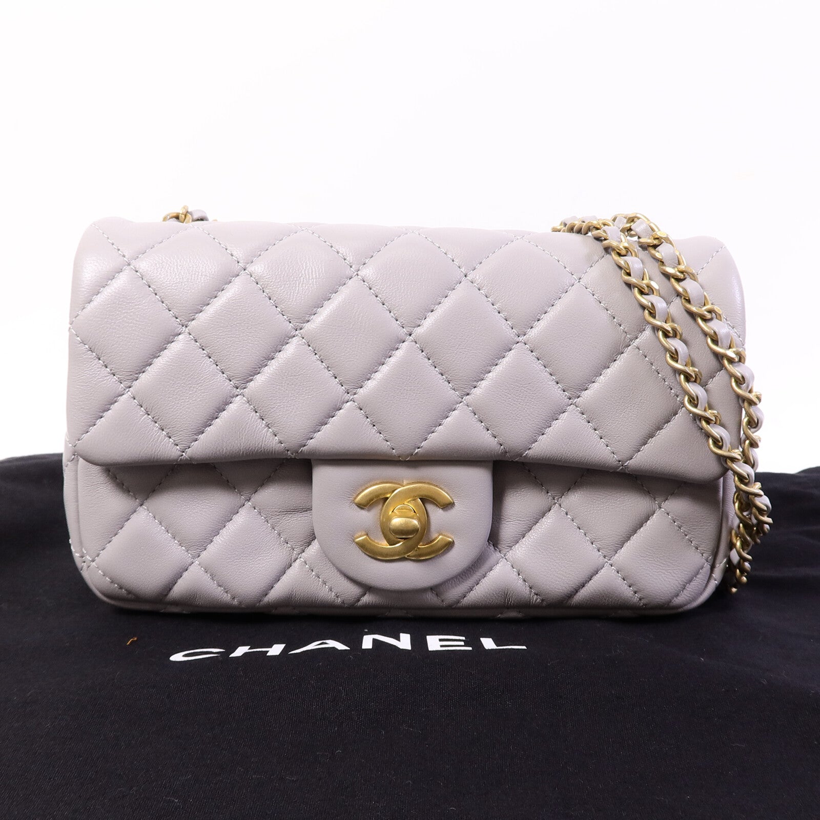 CHANEL 羊皮皮革Classic Flap 20 Golden Ball鏈帶手挽肩背兩用袋