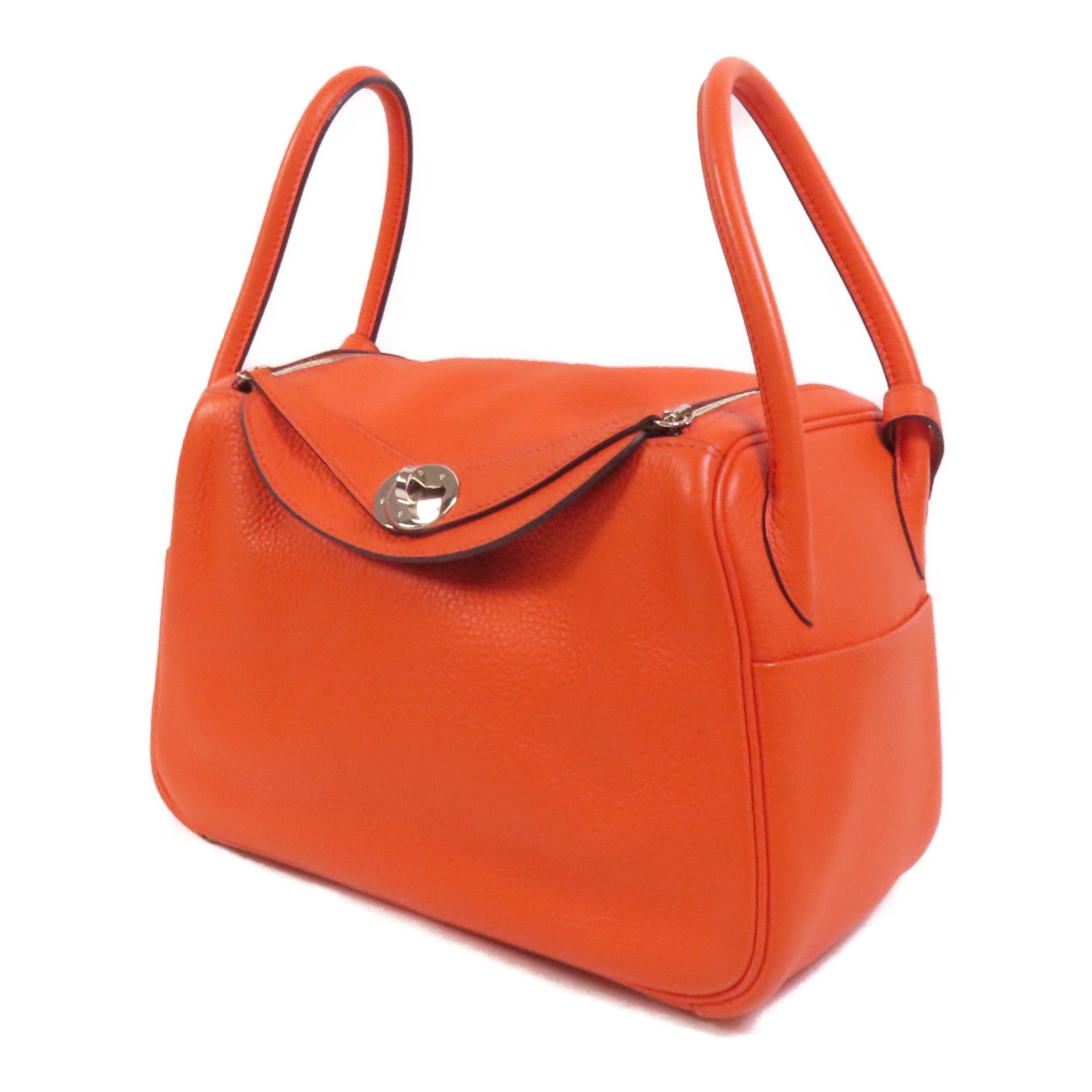 HERMES Clemence皮革Lindy 26銀扣手挽肩背兩用袋Capucine