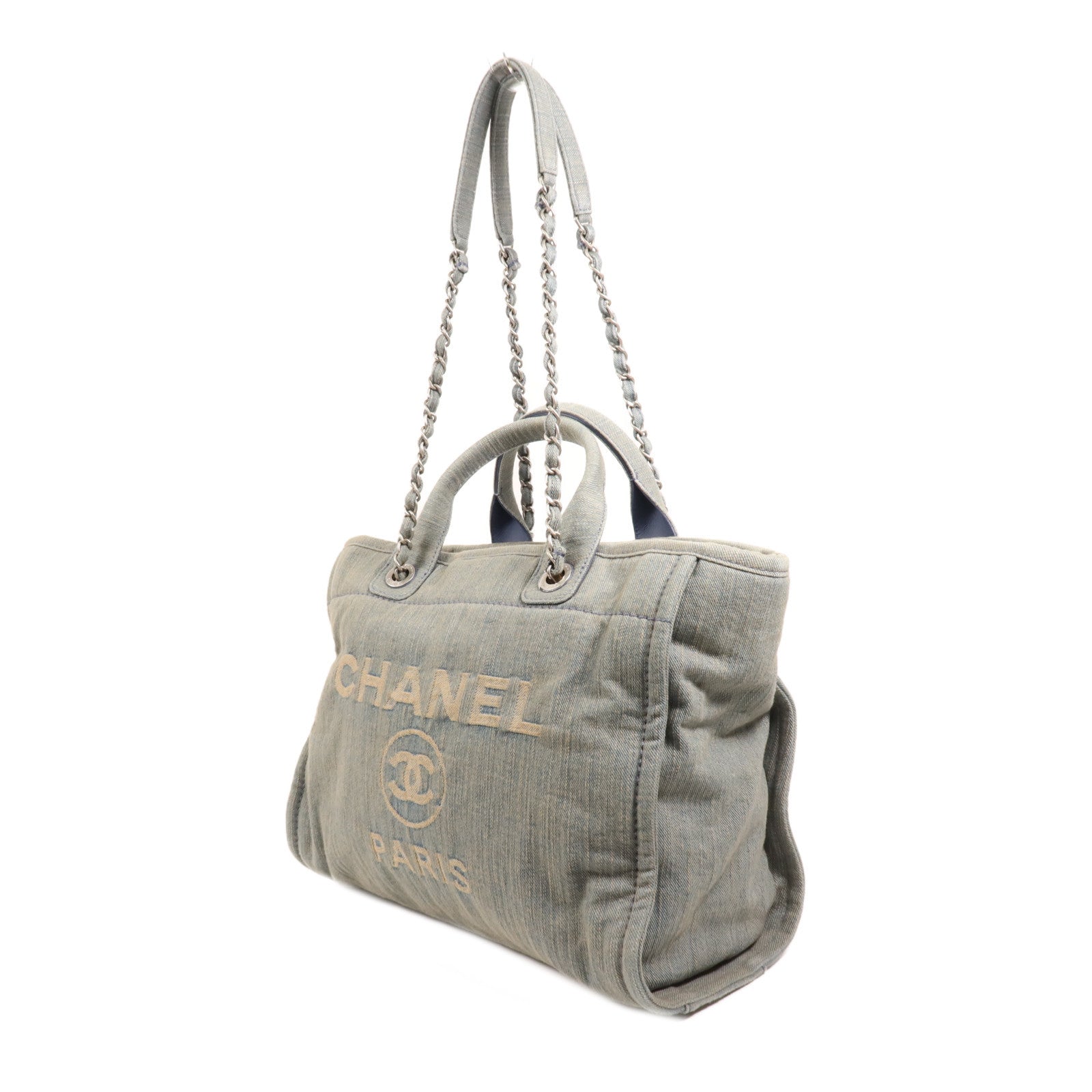 CHANEL 牛仔布Deauville Tote Small銀扣手挽肩背兩用袋