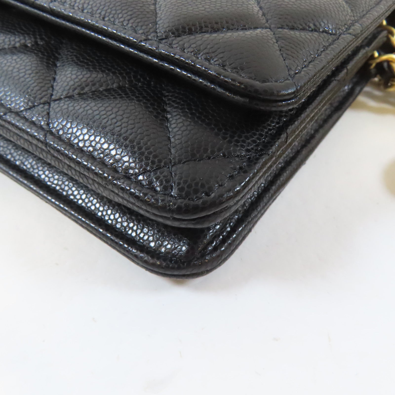 CHANEL 菱格牛皮皮革Wallet On Chain金扣鏈帶肩背袋黑色