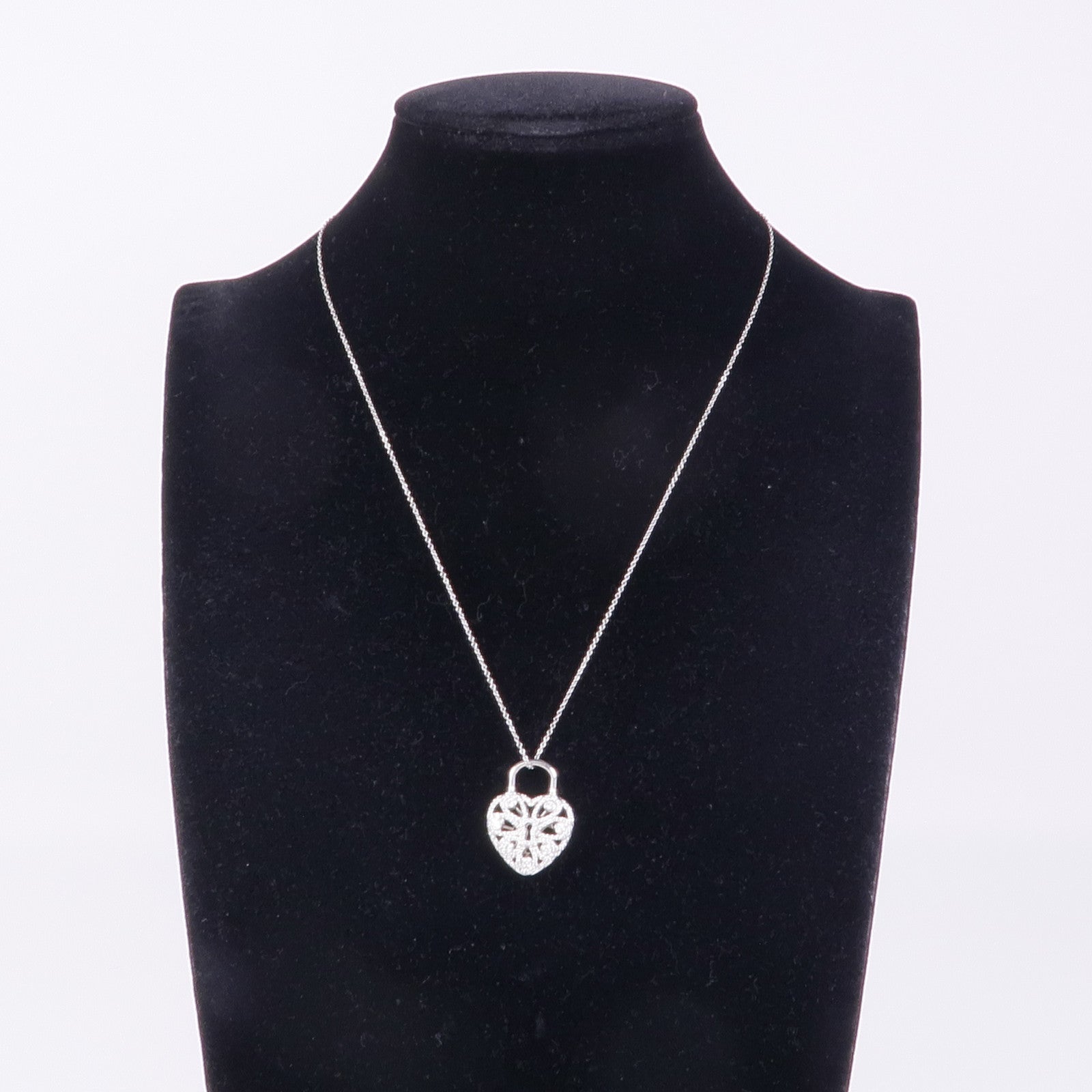 TIFFANY＆CO 18K白金Heart Lock Pendant鑽石項鍊