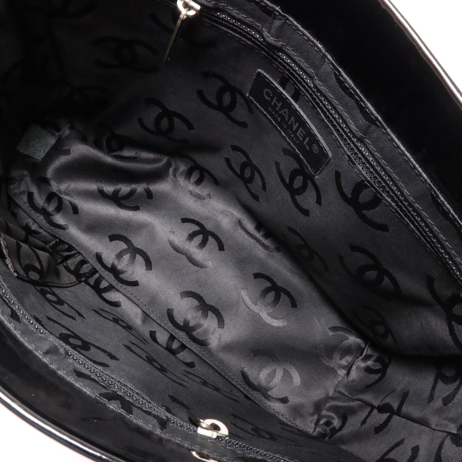 CHANEL 馬毛/漆皮皮革CC Pocket Tote鏈帶肩背袋