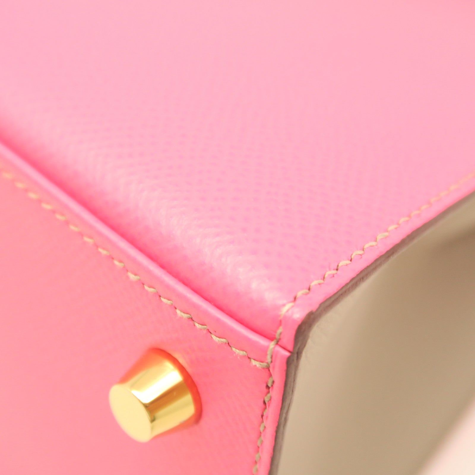 HERMES Epsom Leather Kelly 25 Gold Buckle Handle Shoulder Bag Rhododendron Pink/Grey