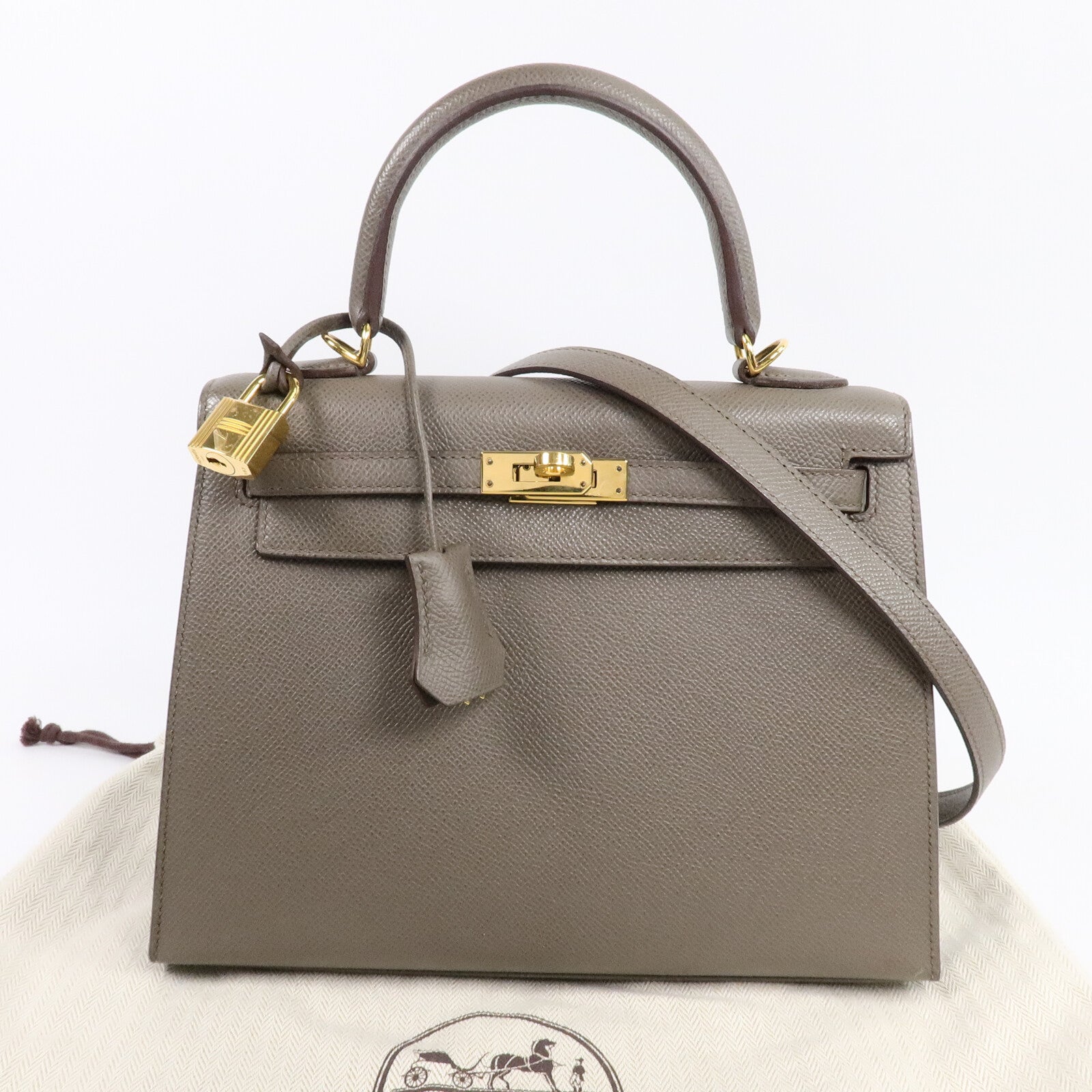 HERMES Epsom皮革Kelly 25手挽肩背兩用袋Etain