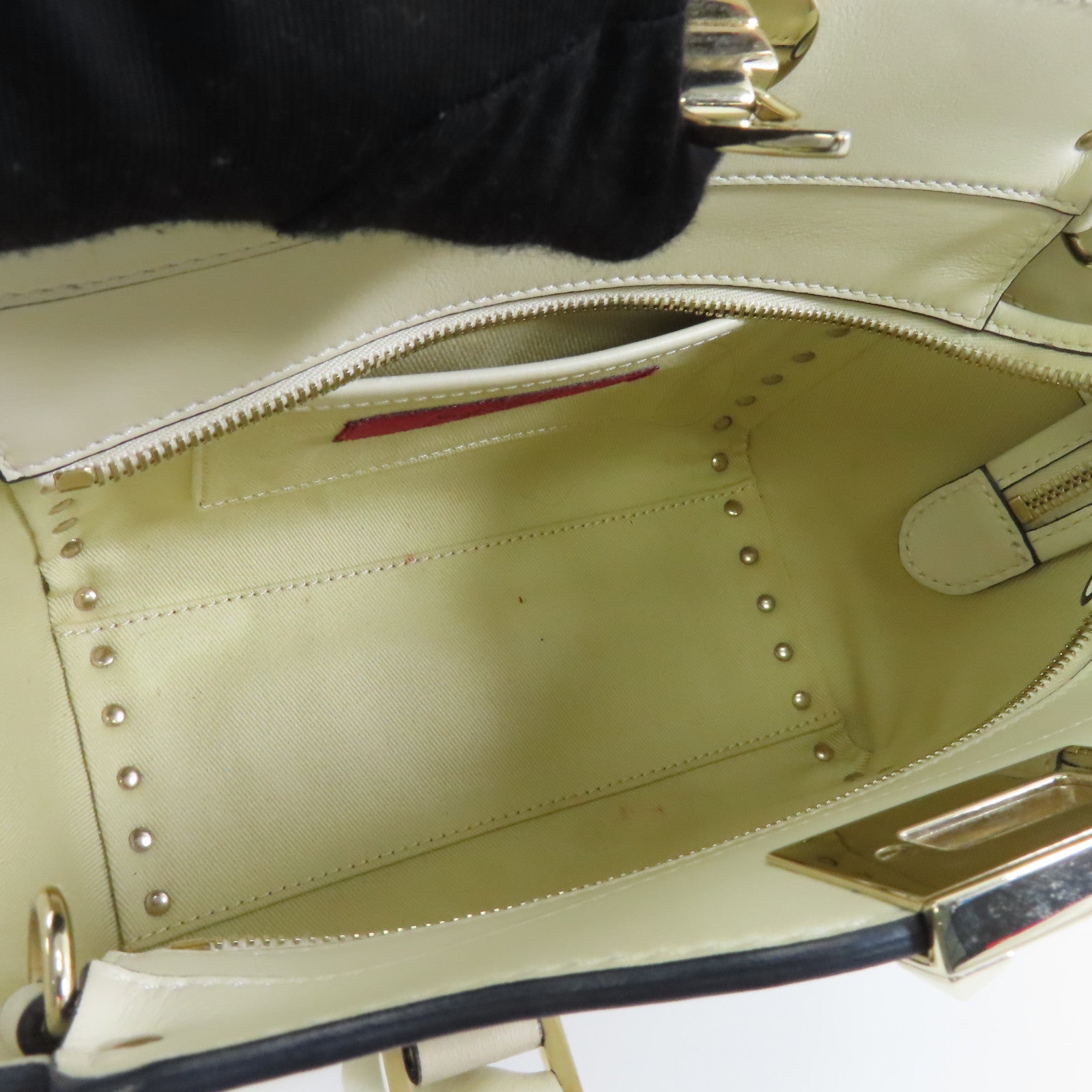 Valentino 牛皮皮革2Way Shoulder金扣手挽肩背兩用袋白色