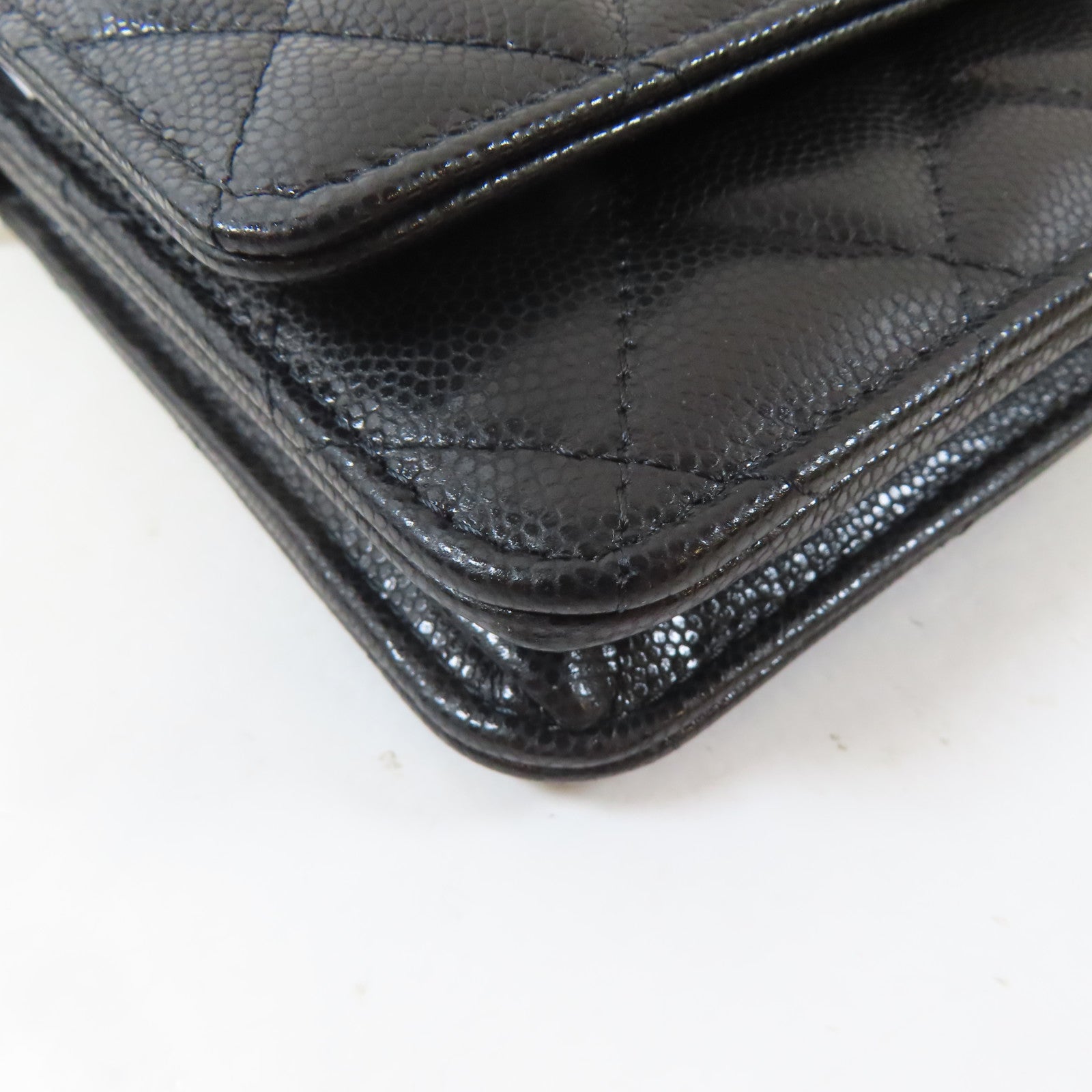 CHANEL 菱格牛皮皮革Wallet On Chain金扣鏈帶肩背袋黑色