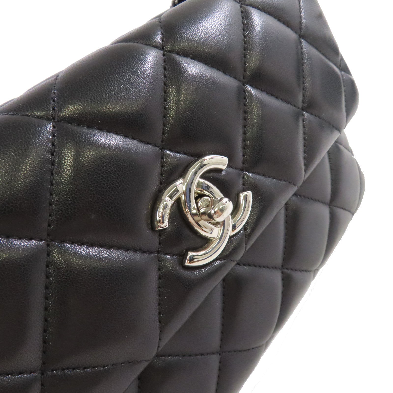 CHANEL 菱格羊皮皮革Chain Shoulder Bag銀扣鏈帶肩背袋黑色