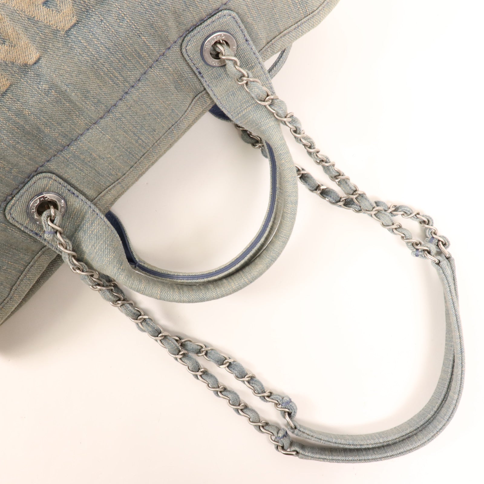 CHANEL 牛仔布Deauville Tote Small銀扣手挽肩背兩用袋