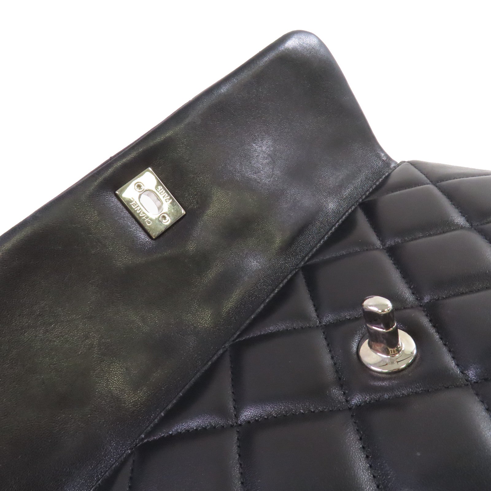 CHANEL 菱格羊皮皮革Chain Shoulder Bag銀扣鏈帶肩背袋黑色