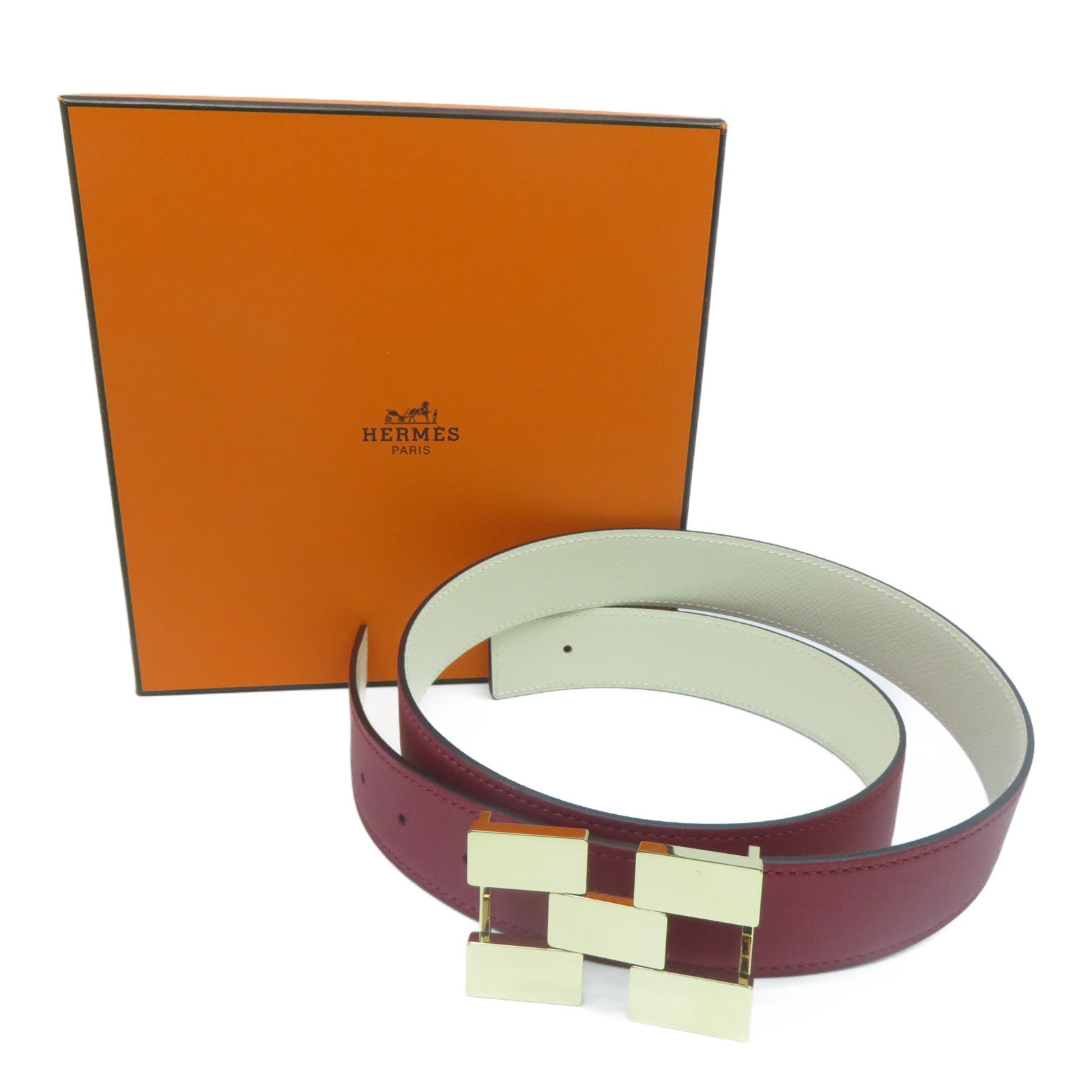 HERMES **【激減優惠】Epsom皮革Belt 85cm金扣皮帶紅色