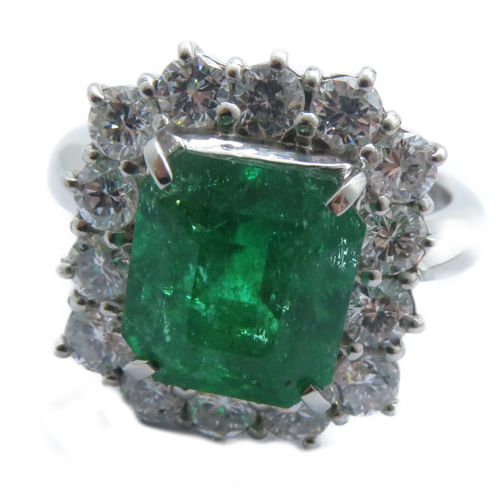 JEWELRY 【激減優惠】PT900鉑金Emerald Diamond Ring 3.89ct綠寶石/1.27ct鑽石戒指US#6.25
