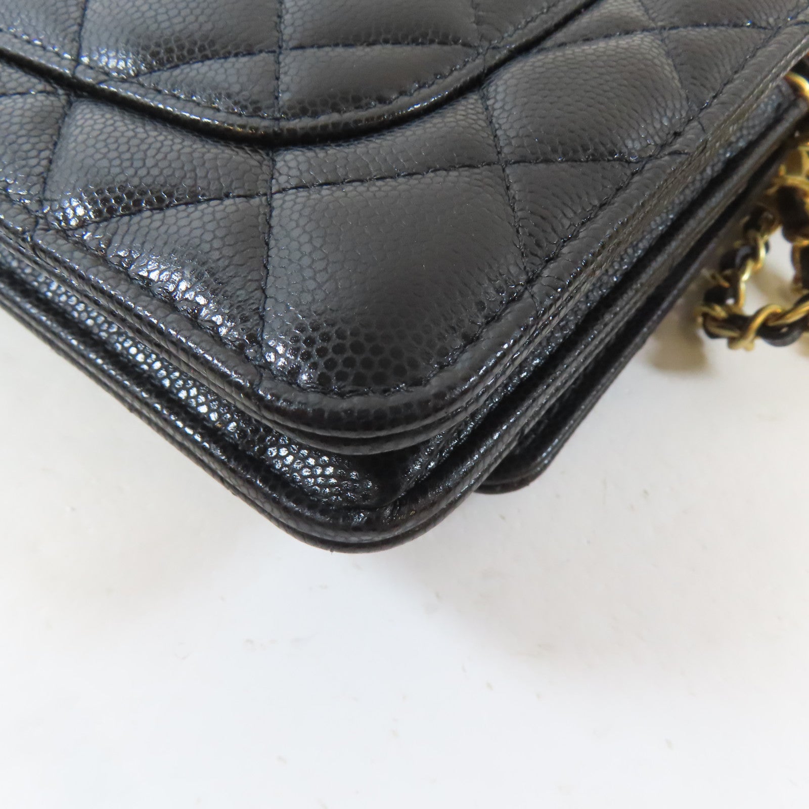 CHANEL 菱格牛皮皮革Wallet On Chain金扣鏈帶肩背袋黑色