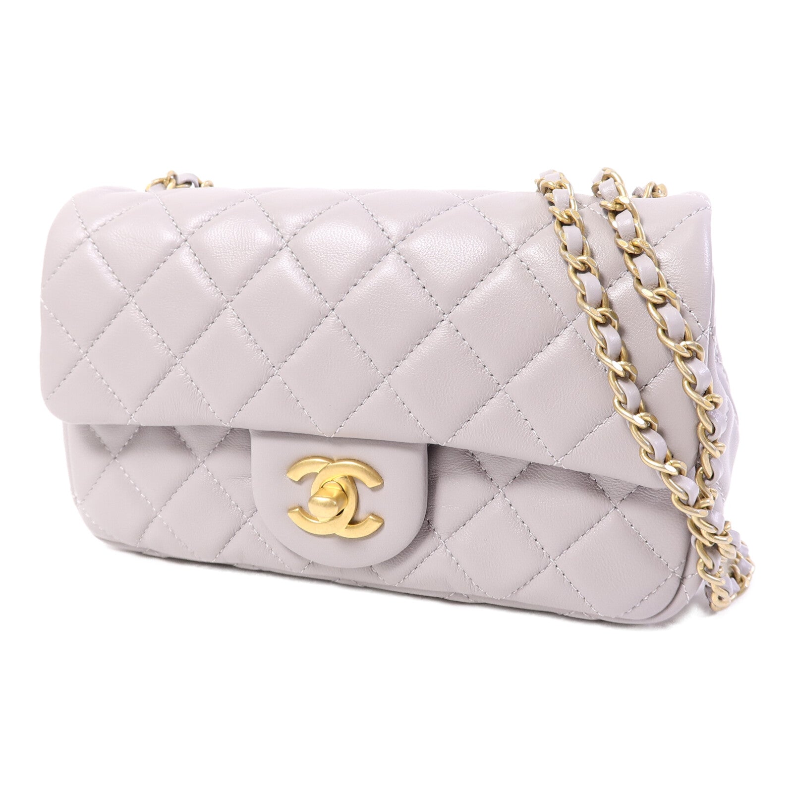 CHANEL 羊皮皮革Classic Flap 20 Golden Ball鏈帶手挽肩背兩用袋