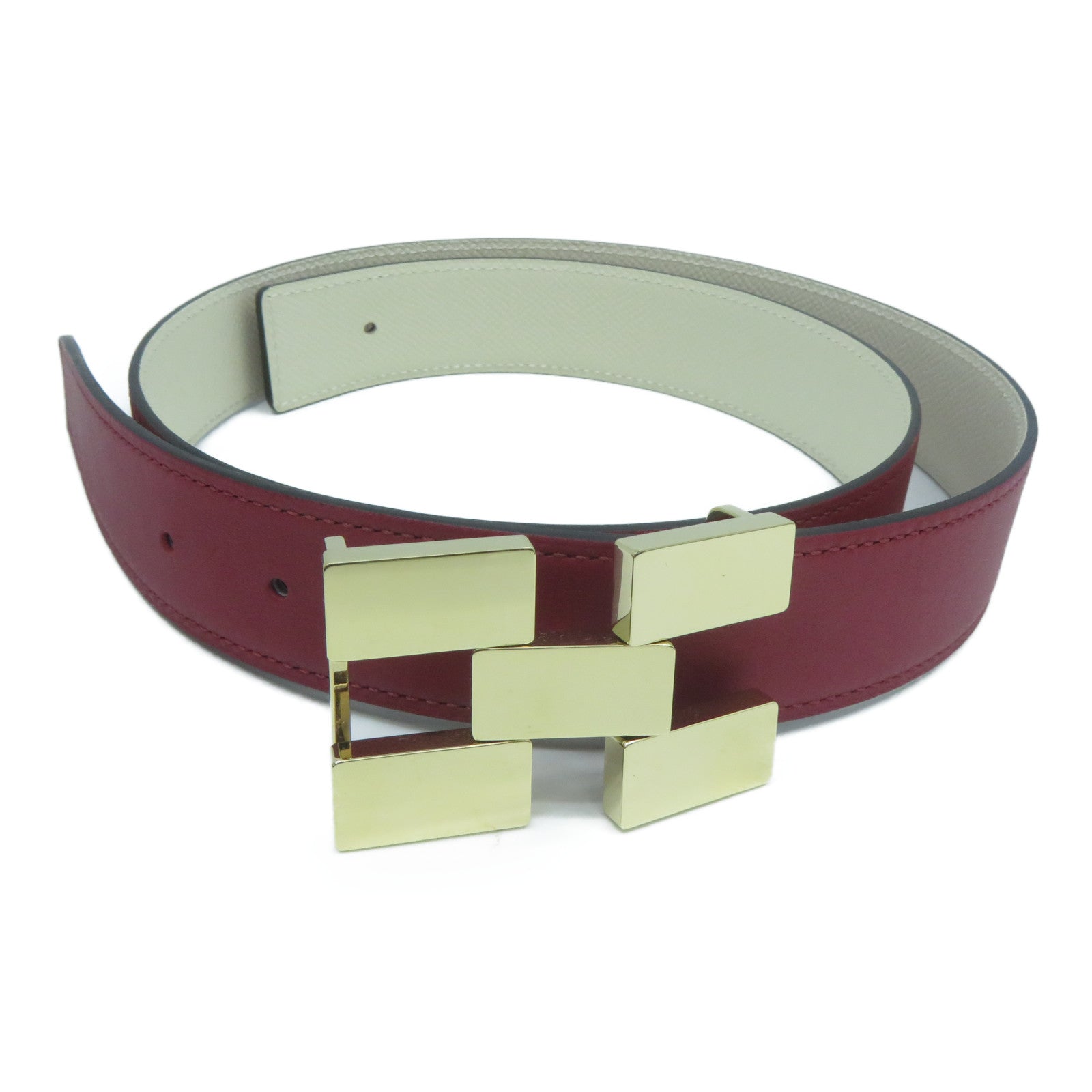 HERMES **【激減優惠】Epsom皮革Belt 85cm金扣皮帶紅色