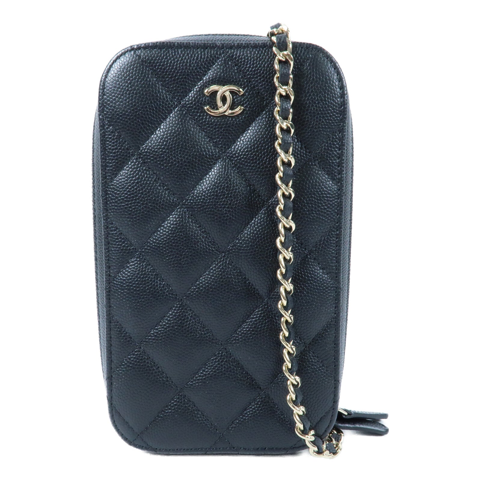CHANEL 牛皮皮革Phone Bag金扣鏈帶肩背袋