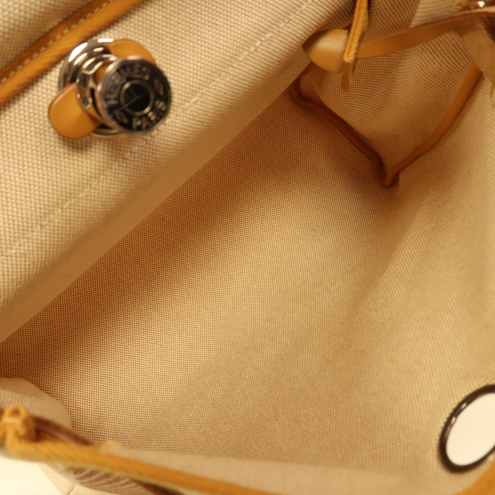 HERMES 帆布Herbag PM銀扣手挽肩背兩用袋米色