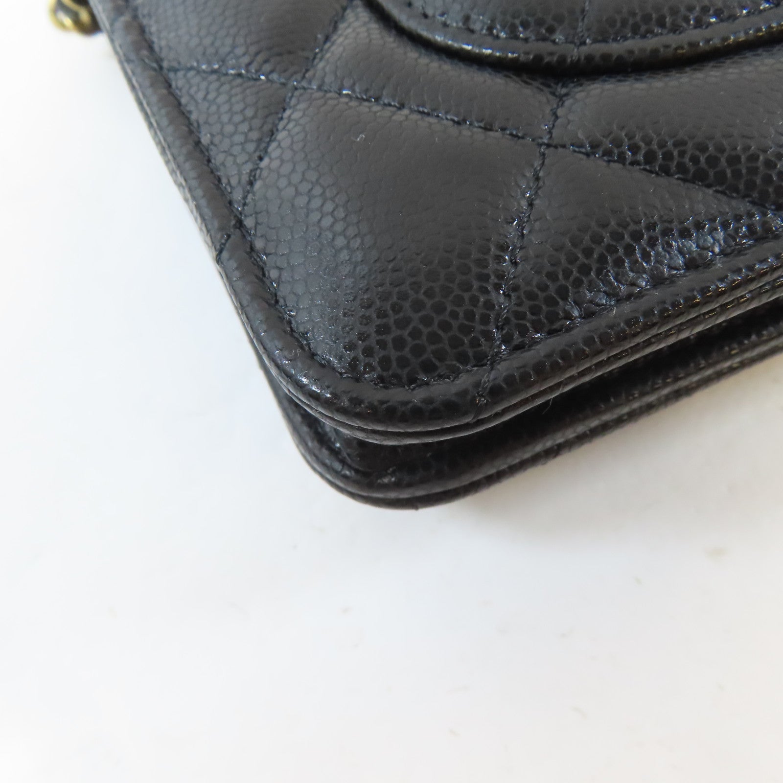 CHANEL 菱格牛皮皮革Wallet On Chain金扣鏈帶肩背袋黑色