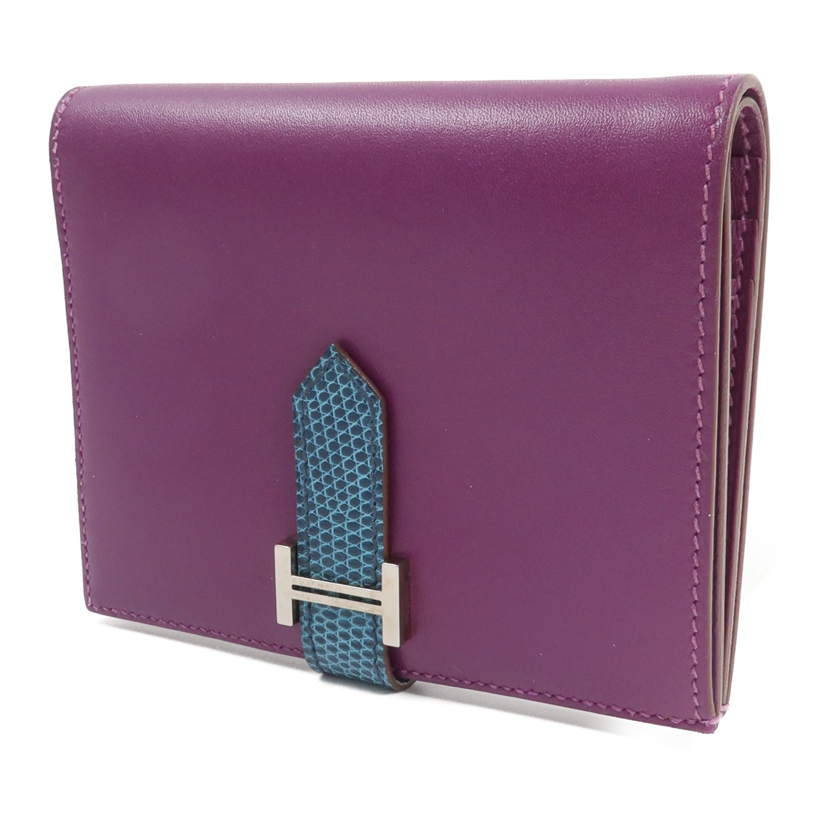 HERMES Tadelakt 皮革/蜥蝪皮革Bearn Compact Wallet錢包Anemone